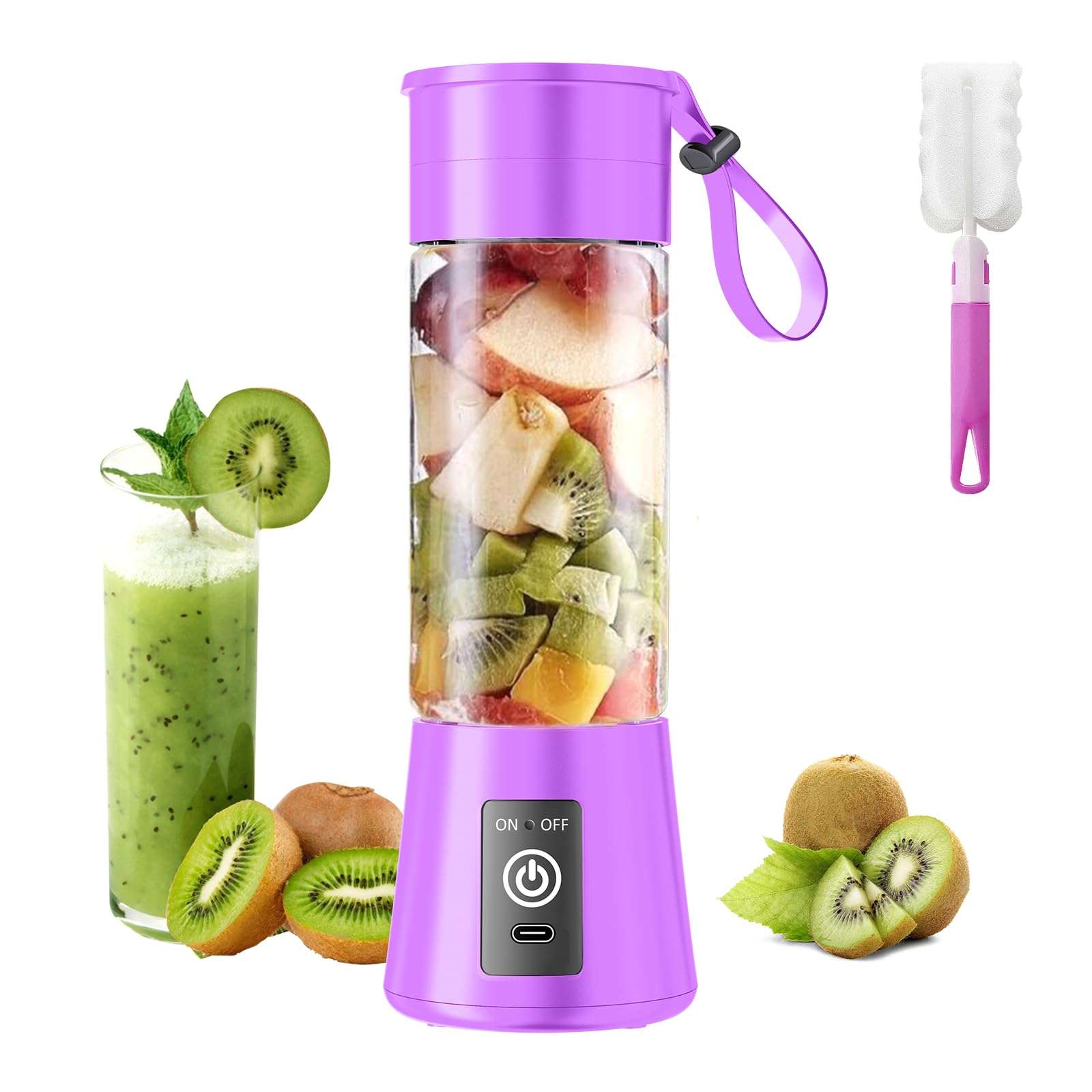 Personal Blender for Shakes and Smoothies - 2025 New Upgrade Cordless Portable Blender USB-C Rechargeable, 380Ml BAP Free Juice Cup, 6 Blades Freshly Squeezed for Picnic/Sprots, 20000Rpm/Min Speed 1