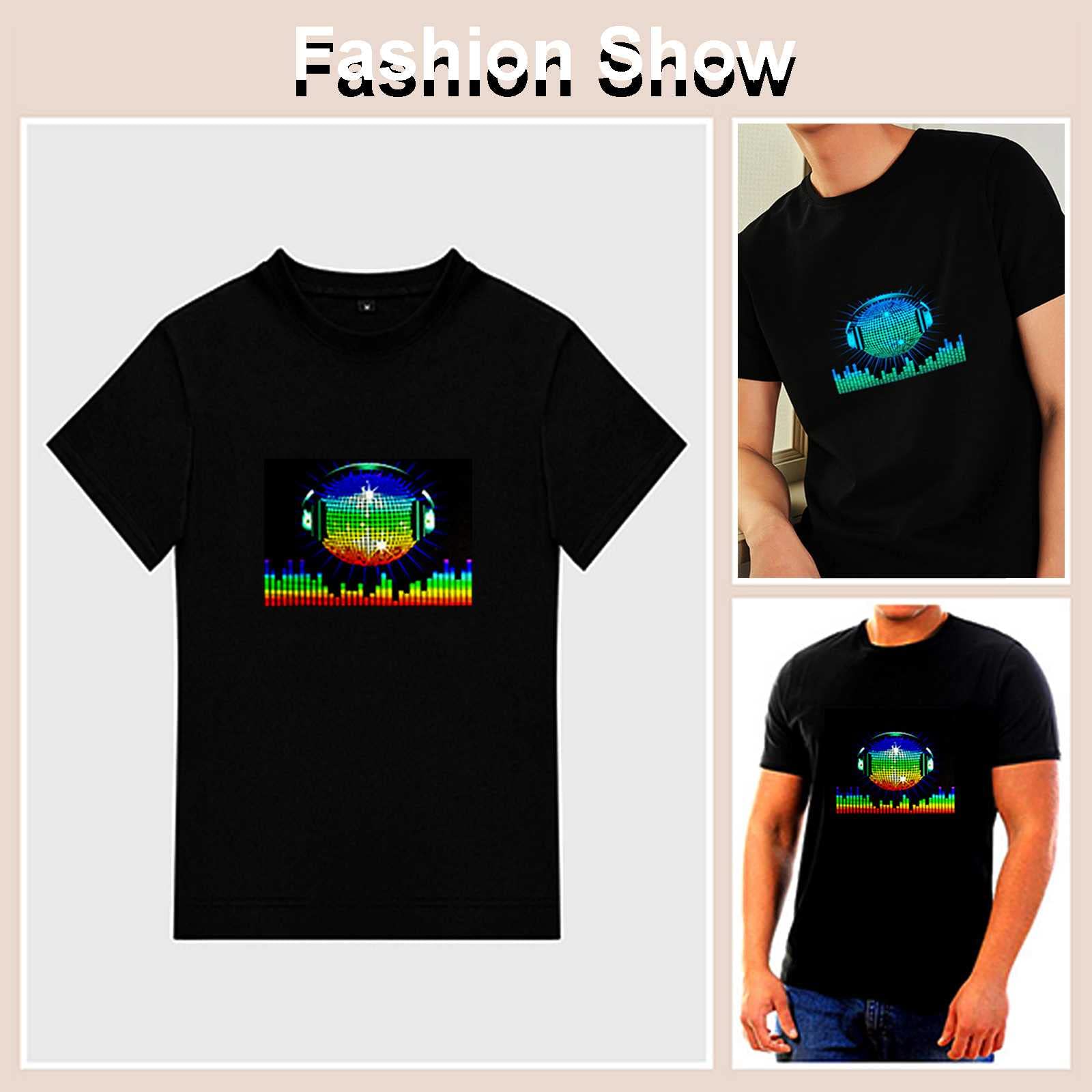 Hmyloz Couple LED Sound Activated T-Shirt Audio Control Light Up Black Crewneck Short Sleeve for Music Party Wear 4
