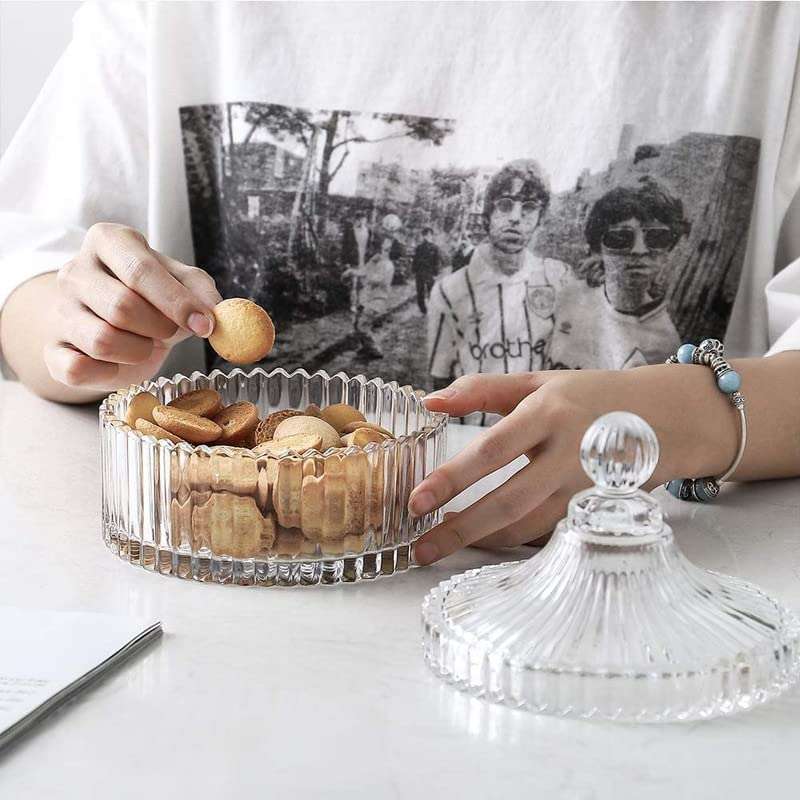 Dukanwala Enterprise Stylish Crystal Glass Container Jar with Lid | Kitchen Storage Glass Jar for Candy, Cookies, Nuts & Dry fruits (320 Ml | Pack of 1) 5