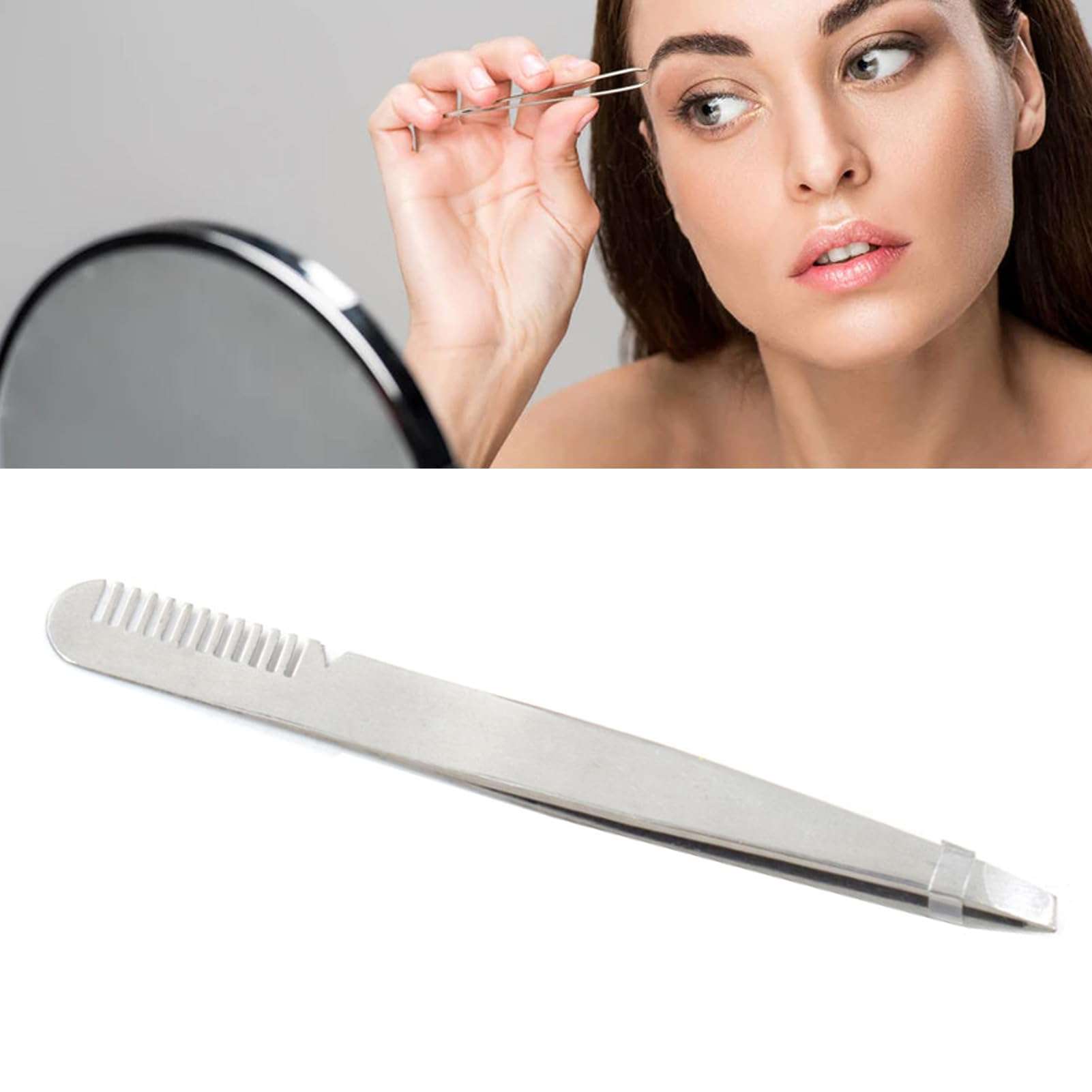 Eyebrow Tweezers with Comb, Stainless Steel Tweezers Comb, Ergonomic Design Makeup Grooming Tool for Eyebrows or Facial Hair, Accurate Clipping, for Untrimmed Eyebrows (silver) 3