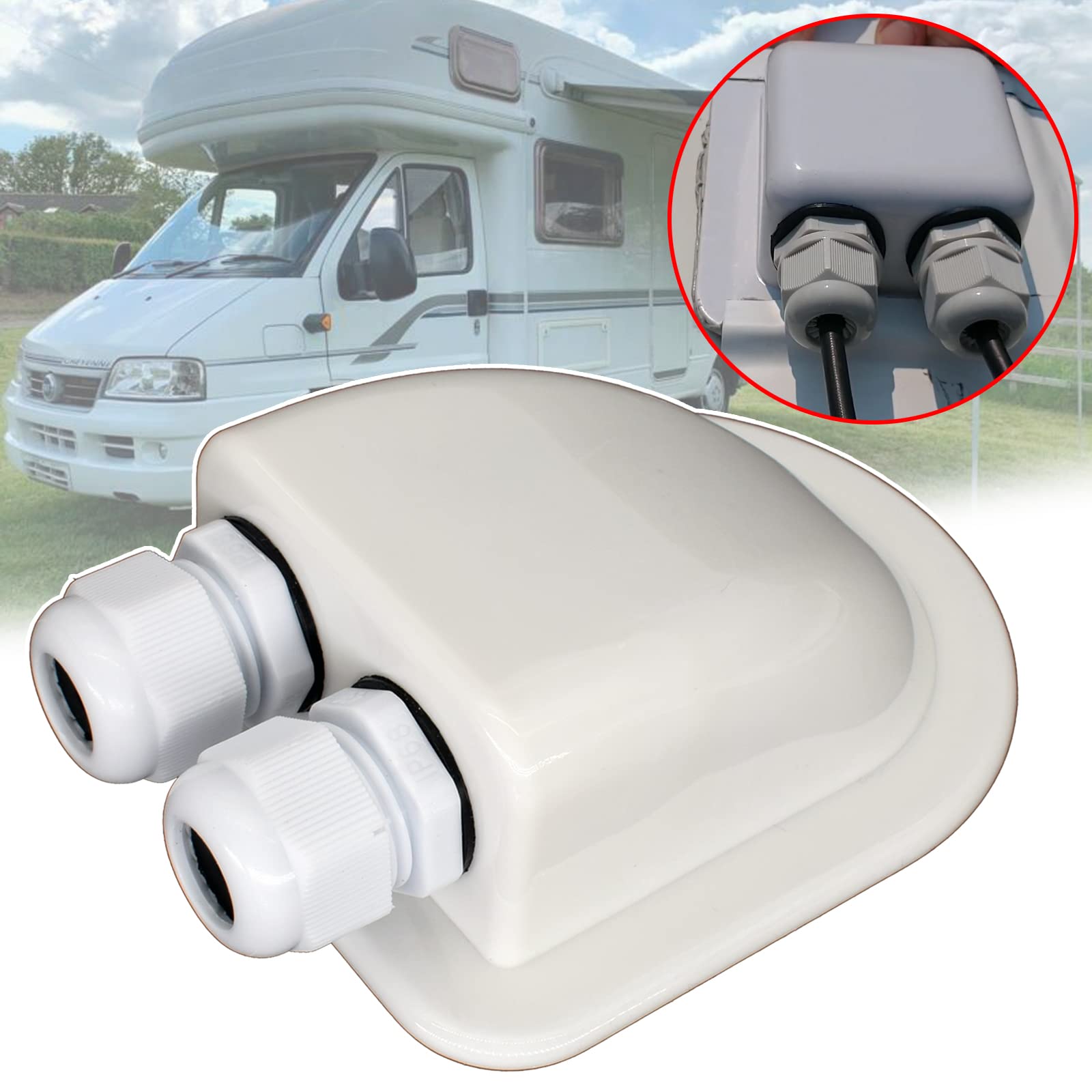 AUTOXBERT IP68 Weatherproof Solar Cable Entry Gland Solar Panel Wire Box RV Roof Top Junction Box Solar Double Cable Through Entry Housing for RV Marine Boat Caravan Campervan Travel Camper Van 6