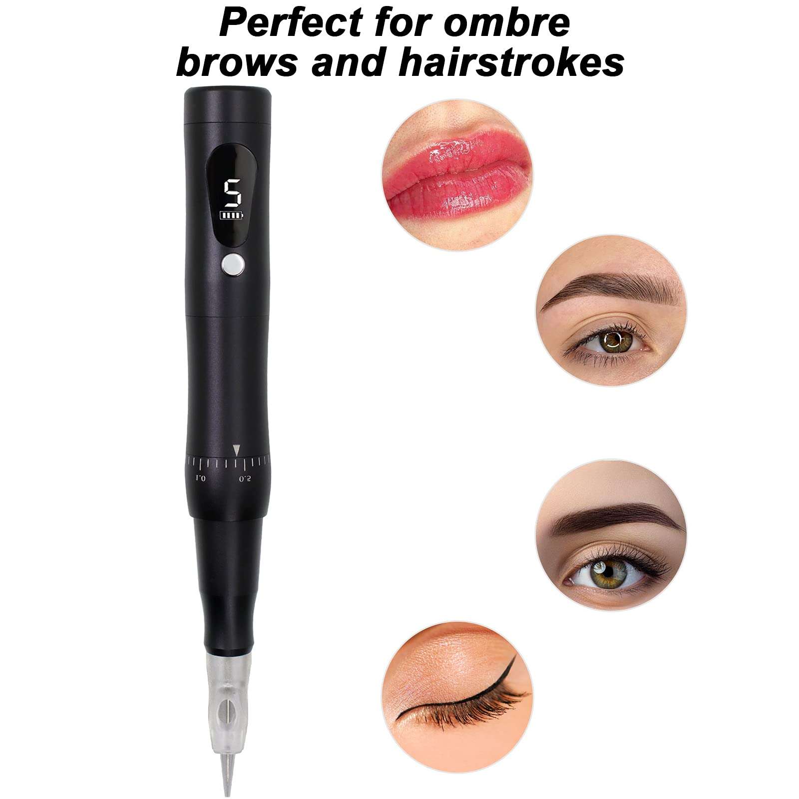 Cordless Permanent Makeup Machine Kit 5 Speeds Levels with Spare Battery for Eyebrows Eyeliner Lip Brushing (Black Machine) 5