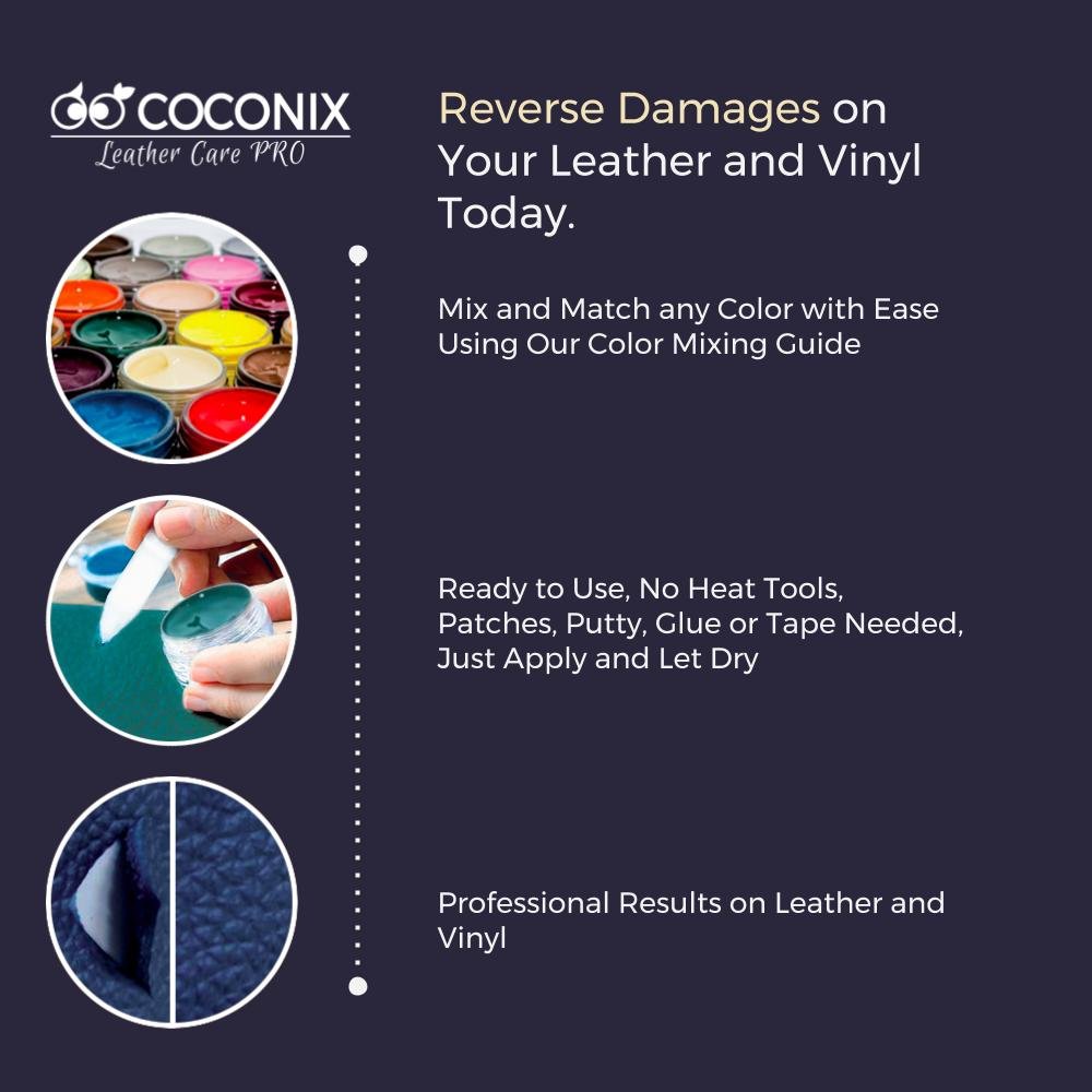 Coconix Upholstery, Vinyl and Leather Repair Kit - Furniture, Couch, Sofa, Boat, Car Seat, Jacket Restorer - Super Easy Instructions to Restore and Match Any Color Genuine, Italian, Bonded, Bycast, PU 4
