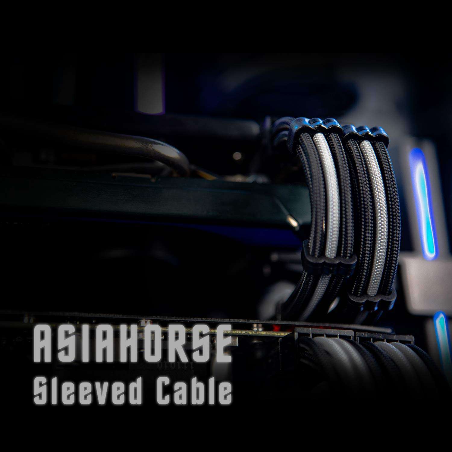 Asiahorse Power Supply Sleeved Cable for Power Supply Extension Cable Wire Kit 1x24-PIN/ 2x8-PORT (4+4) M/B,3x8-PORT (6+2) PCI-E 30cm Length with Combs(Dual EPS Black-Mix) 5