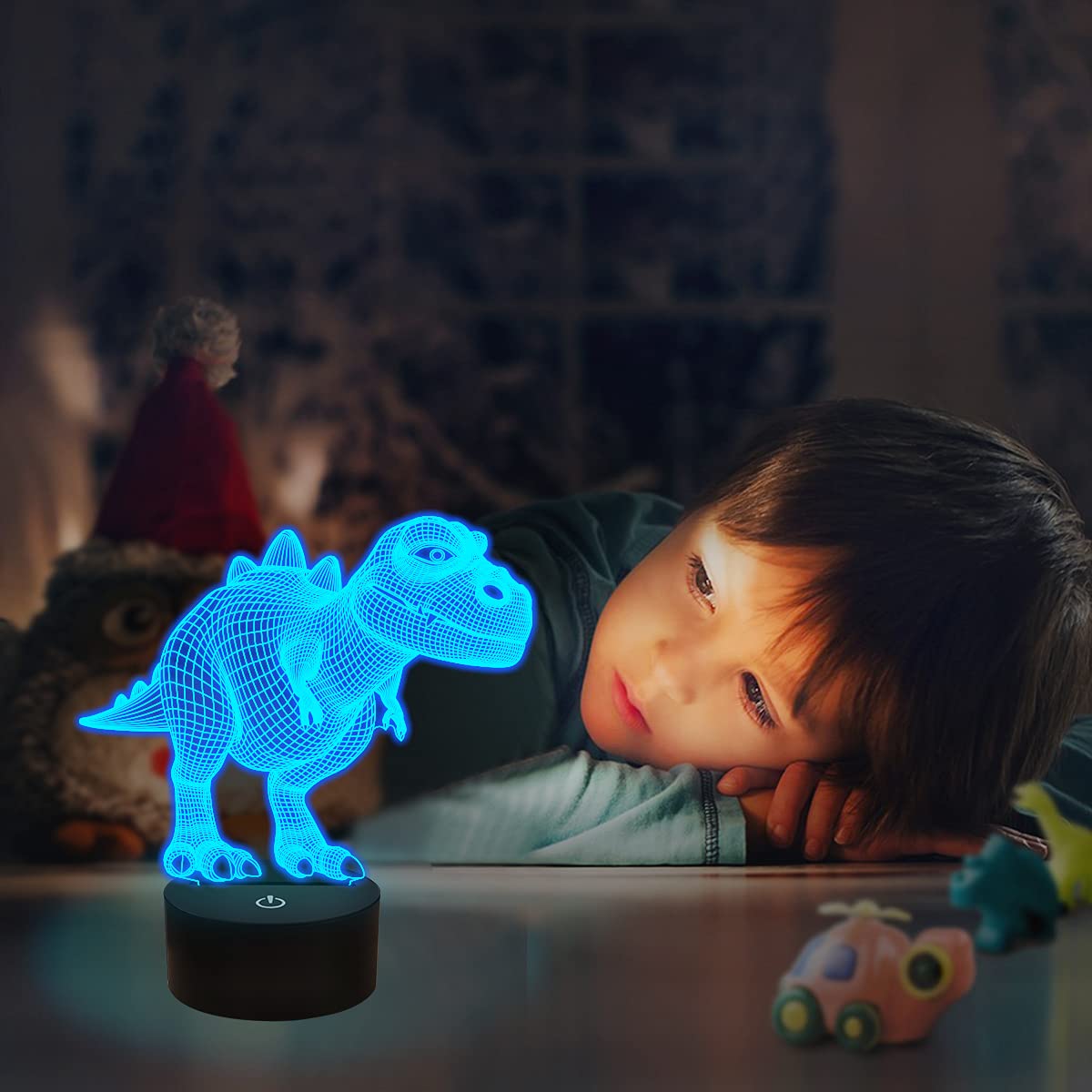 Night Light for Kids Dinosaur T-rex 3D Night Light Bedside Lamp 7 Color Changing Xmas Halloween Birthday Gift Toys for Child Baby Boy 4