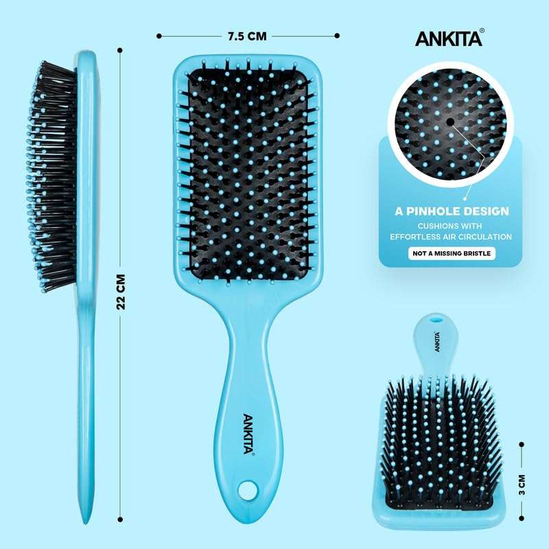 Ankita Flat Hair Brush|Paddle Brush with Strong and Flexible soft Bristles|For Grooming, Straightening, Smoothing, Detangling Hair, Ideal for Men & Women (144 C) 5