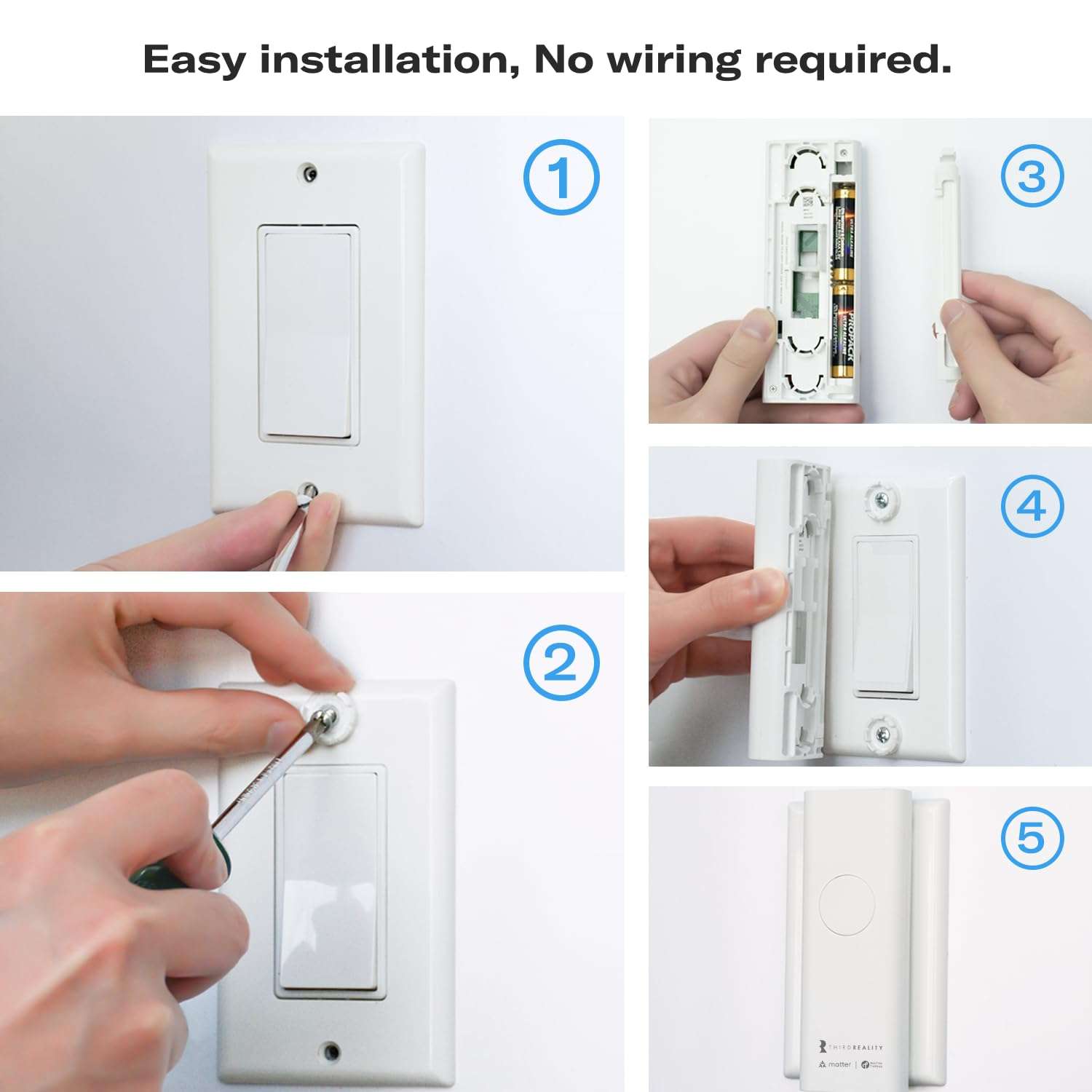 THIRDREALITY Smart Switch MT1, Matter Over Thread, Retrofit for Toggle/Rocker Switches, No Wiring Needed, Requires Thread Border Router, Works with Apple, SmartThings, Google, Home Assistant 4