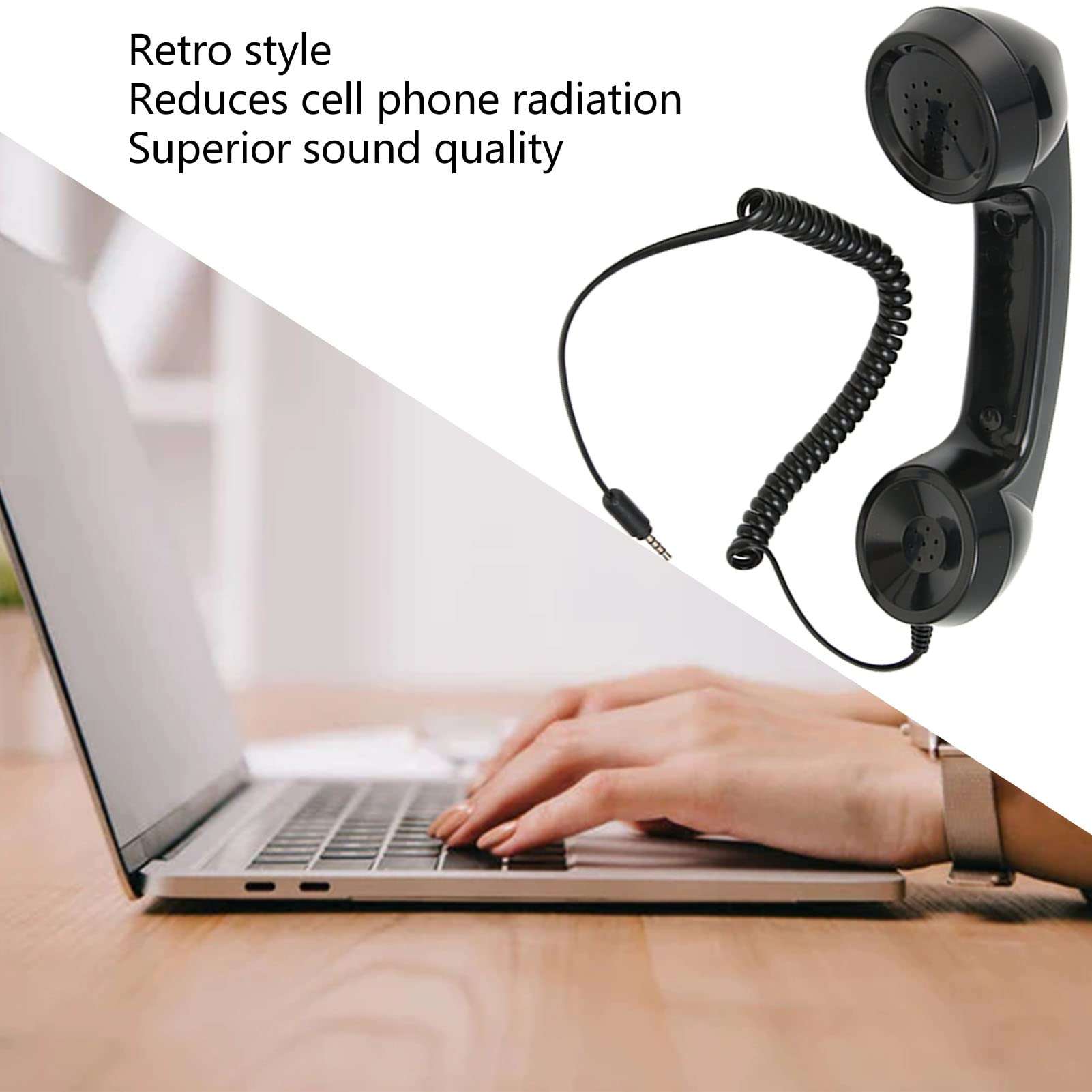 Luqeeg Retro Phone Handset, Radiation Proof Handheld Cell Phone Receiver with One Touch Answer, 3.5mm Sound Plug, Stable Performance, for Smartphones and Computers (Black) 3