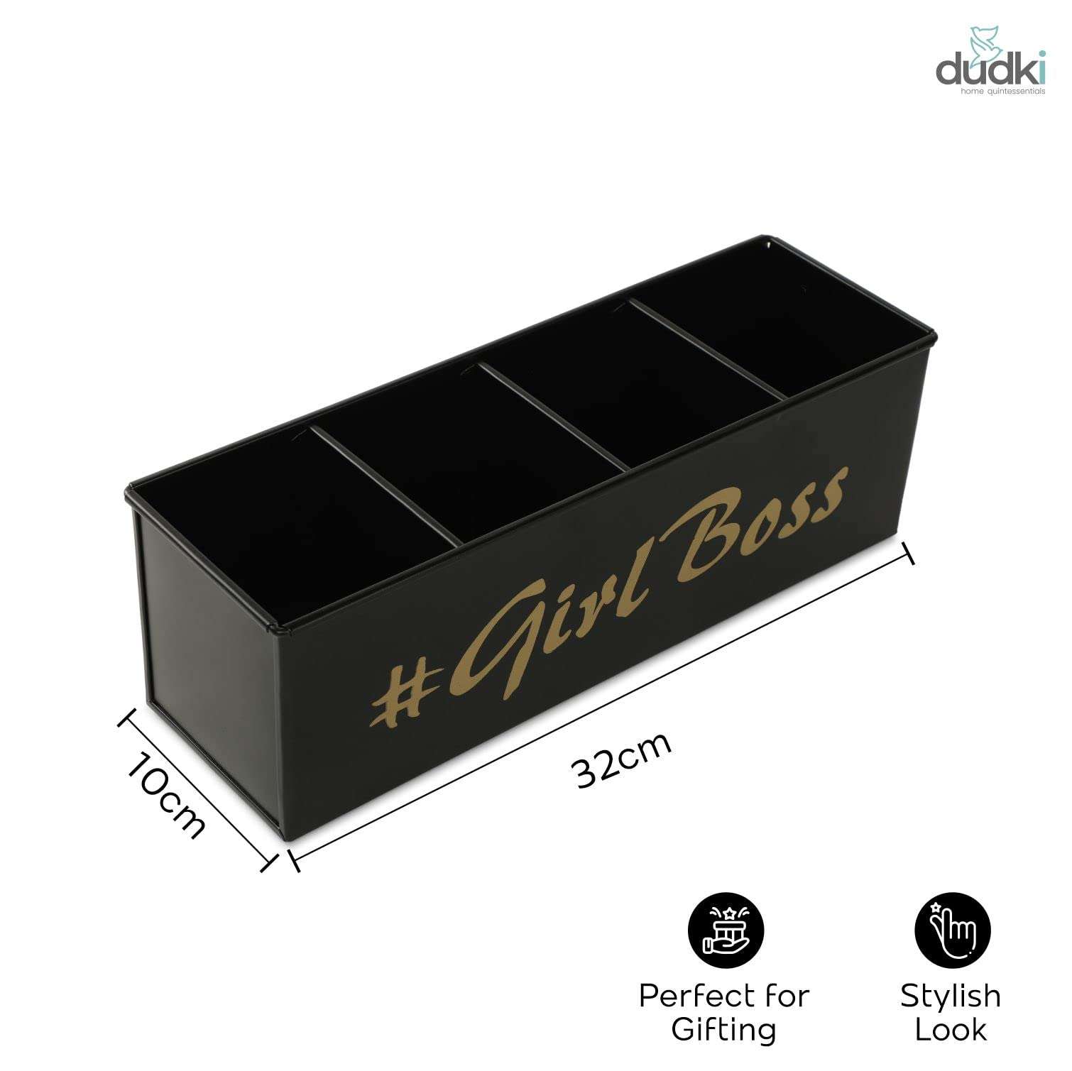 DUDKI HOME QUINTESSENTIALS 4 Compartments Pen Holder and Makeup Stand - Gift Office Desk Accessories Décor Storage Multi-functional Pen Organizer for Countertop Desk 4