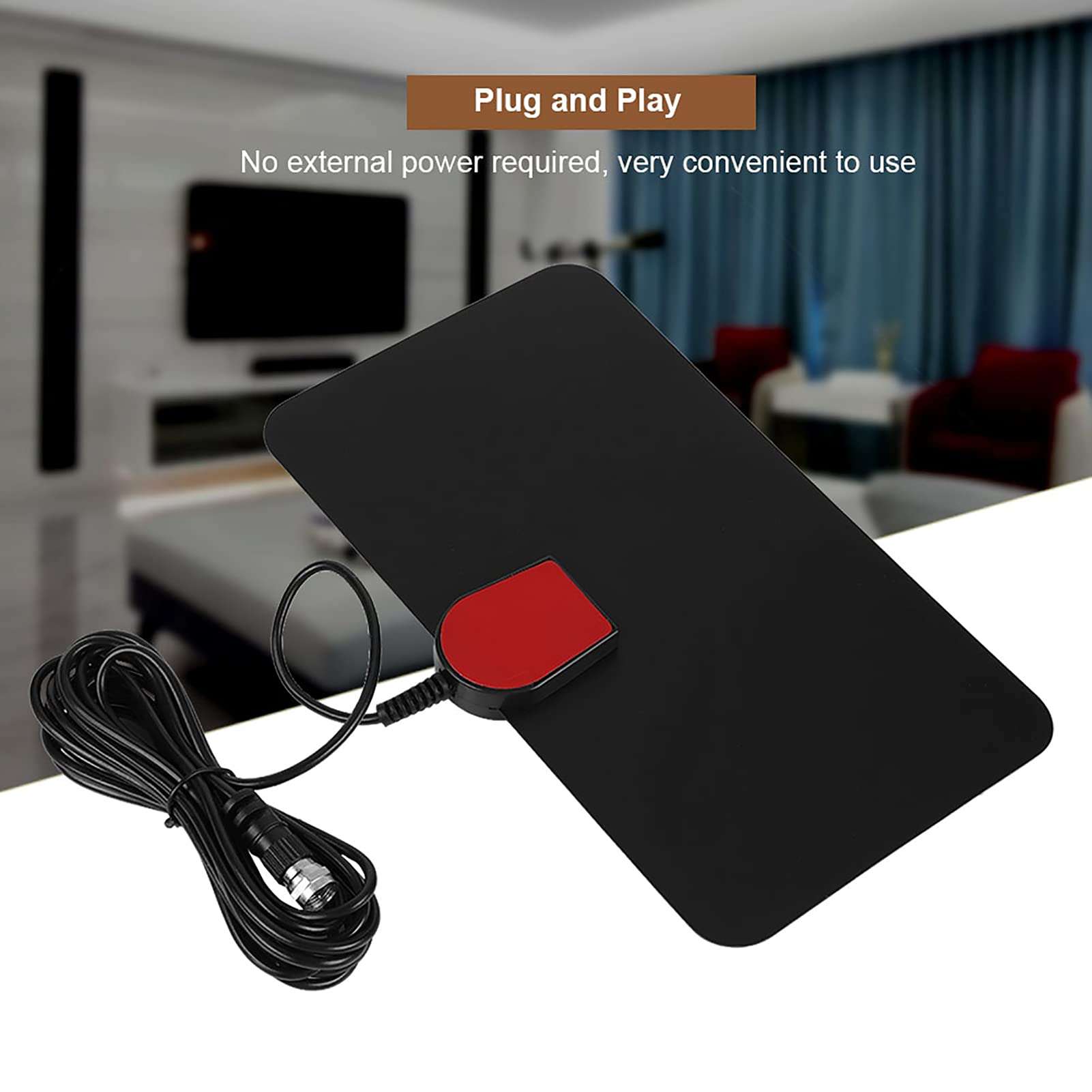 Junluck Flat Antenna, Plug and Play Digital TV Antenna, 3 Meter Cable for Full HD Digital TV for ATSC/DVB-T2 System 5