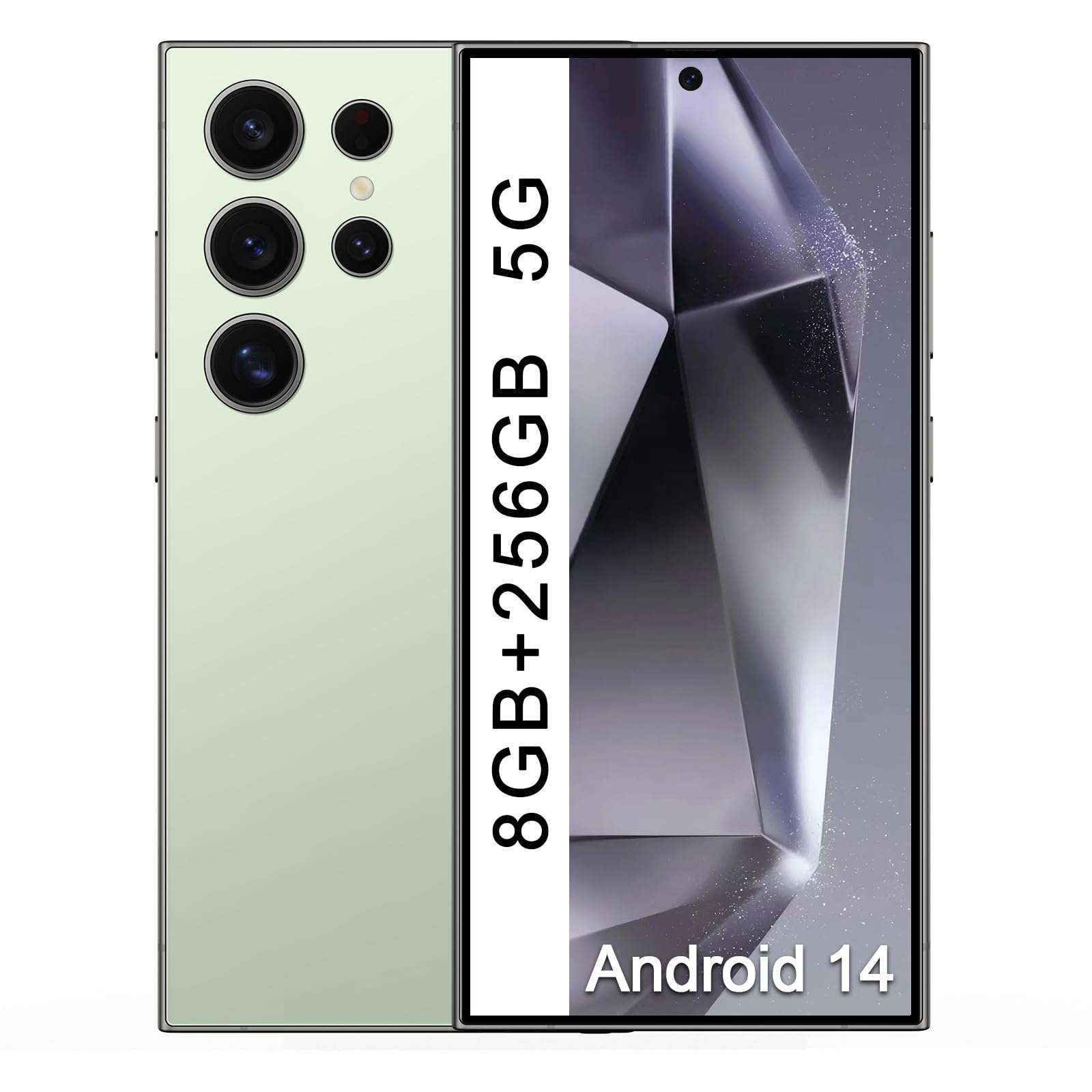 ACCOF C24 Smartphone Unlocked 5G, 6.8 Inch Screen Android 14 Phone 8GB+256GB/1TB Expansion, 108MP Camera 6000mAh Cell Phone Face ID/Dual SIM/GPS/FM Radio(Cyan) 1