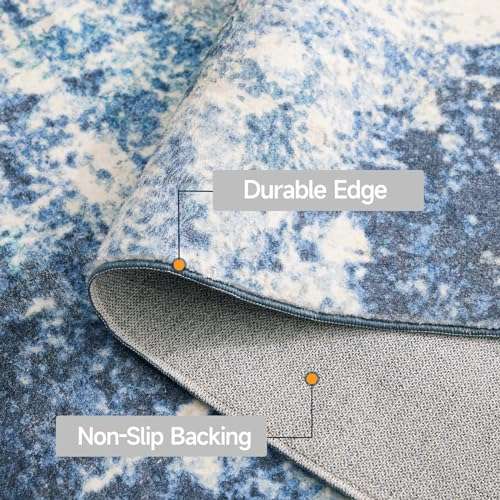 ONBRILL Washable Rug 4×6, Modern Abstract Living Room Rug, Medium Pile Non Slip Rug, Indoor Small Carpet Rugs for Living Room, Bedroom, Kitchen, Laundry, Office, Dark Blue+Beige 4