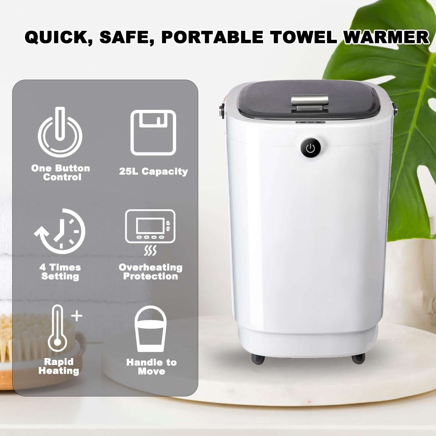 Large Towel Warmer 20L Towel Warmers for Bathroom with 15/30/45/60 Appointment, Portable Handle Towel Warmers Bucket Fits Up to Two 60"X80" Oversized Towels, Bathrobes, Blankets, Grey 5