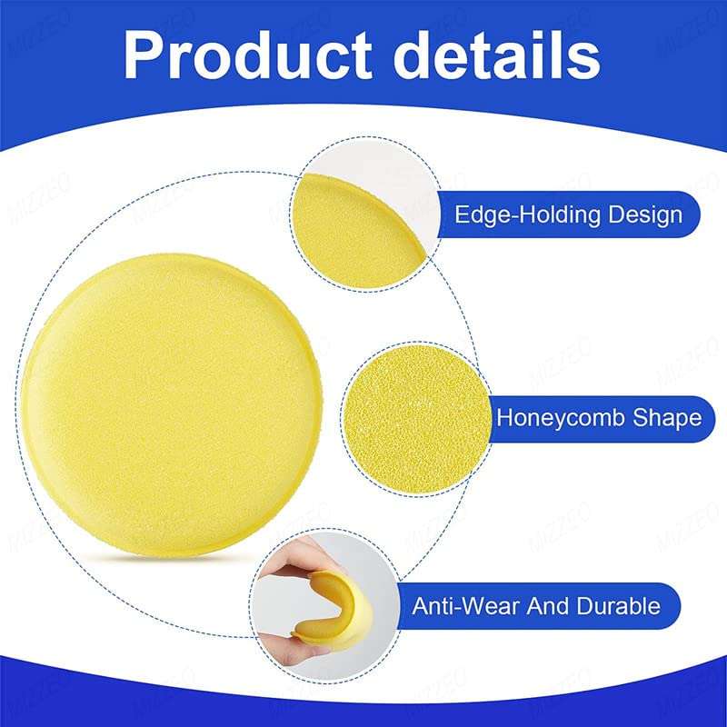 CARIZO Foam Car Wax Applicator Pad Foam Applicator Pads Detailing Round 4-inch Polishing Sponges for Car Wax Applicator Pad 10 Pack-Yellow 5
