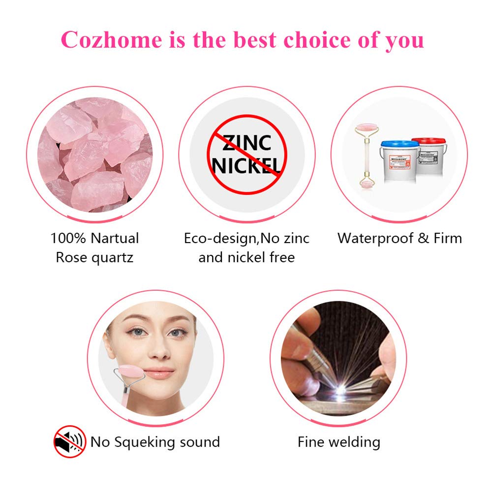 Cozhome Jade Roller,Royal Jade Roller for Face,Rose Quartz Roller,Facial Roller,Anti-Aging Massage Tools for Face Neck Eye,Sliming Roller Rejuvenates Face Tool #3-Rose Quartz(rose golden) 5