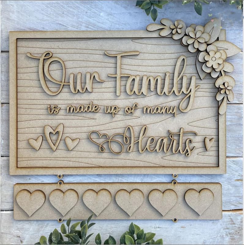 Cliths DIY Layered MDF Craft Kit Family Sign with Hearts, Our Family is Made up of Many Hearts, Ideal Gift for Parents, DIY Family Decor, MDF Craft Kit for Home Decoration 6