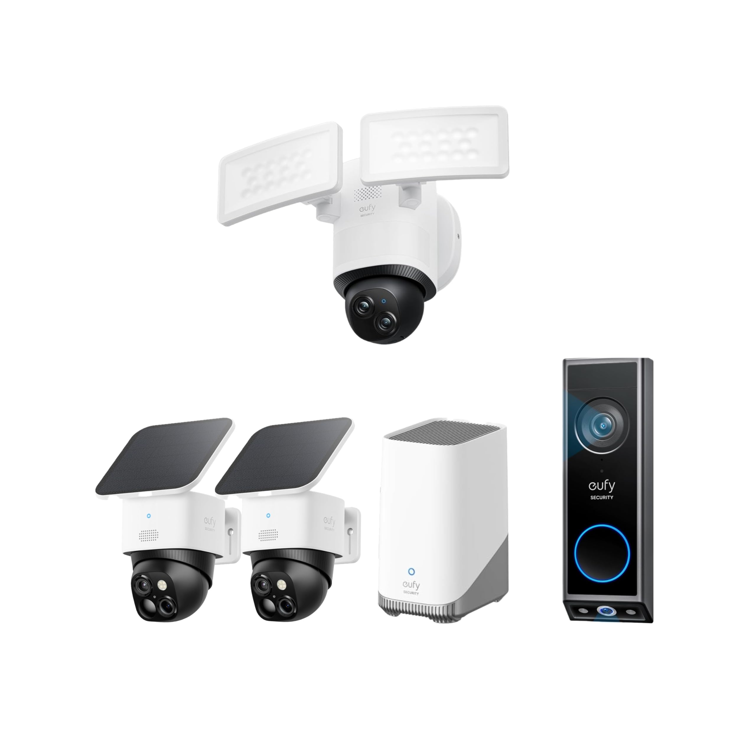 eufy Security SoloCam S340 2-Cam Kit (HomeBase S380) with Video Doorbell E340 & Floodlight Camera E340, Solar Security Camera, No Monthly Fee 1