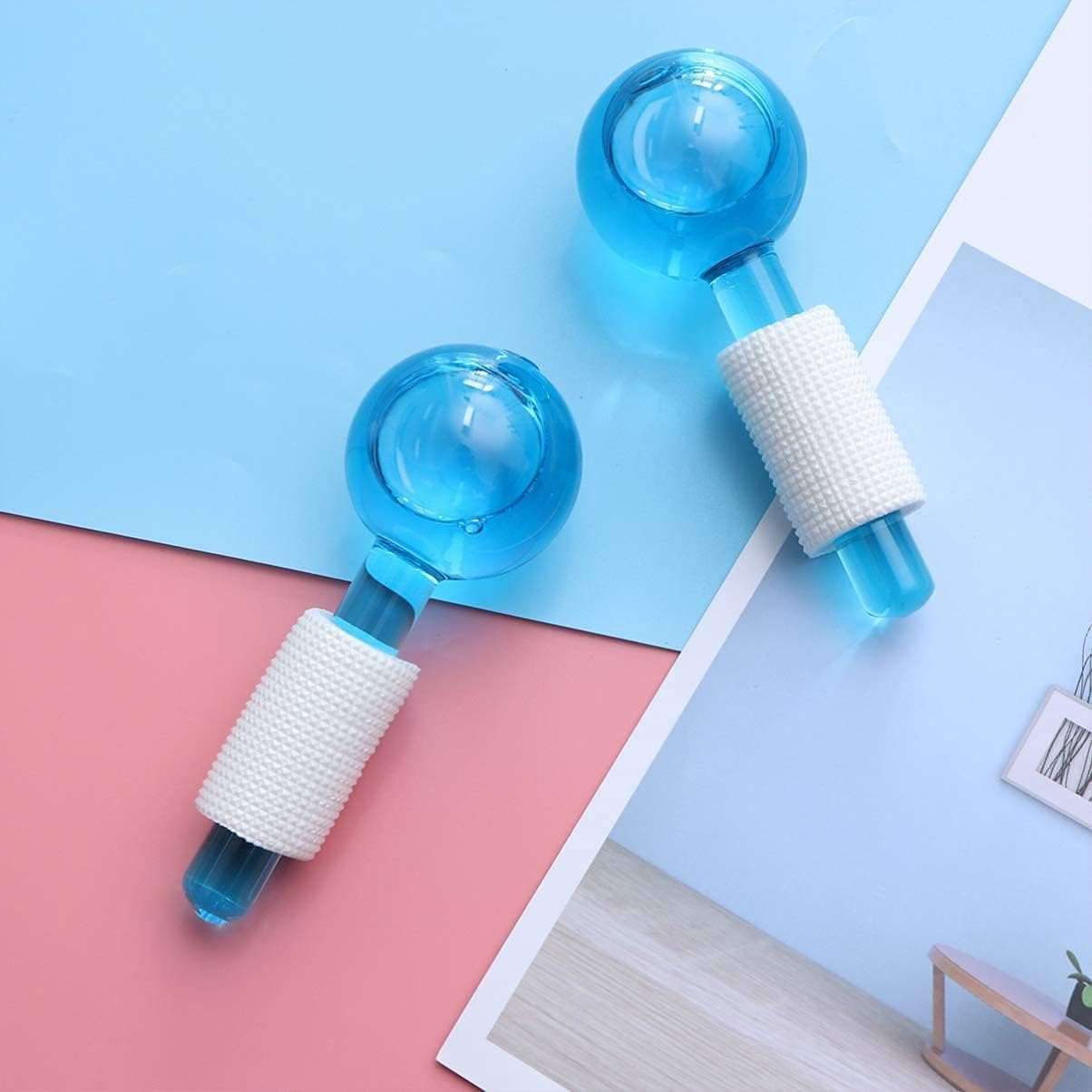 VARENYYA Ice Globes Facial Rollers Crystal Blue Ball Refreshing Beauty Massager Makes Skin Fresh, Shiny and Soft Therapy Massage Tools for Face and Neck Eye circle, Skin Depuffing. 1