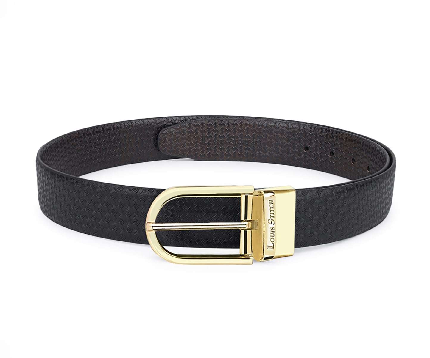 LOUIS STITCH Men's Reversible Italian Leather Belt with for Men 1.25 inch (35mm) Waist Strap Black Brown Belt with Golden Buckle (MTGD) (Size- 38 inch) 1