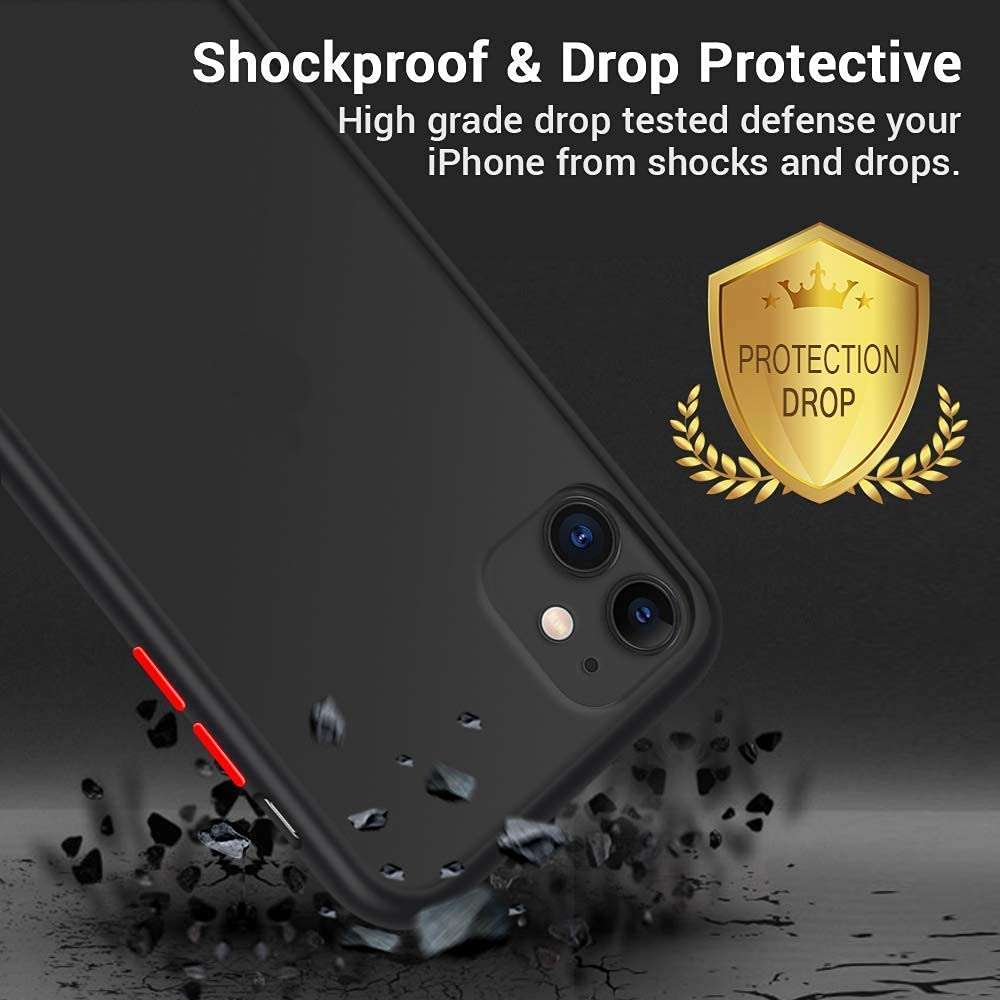 TRENDYTHINK Transparent Shockproof Camera Protection Smoke Cover Translucent Matte Soft TPU Pouch Case Smoke Case for (Black, I Phone 11) 5