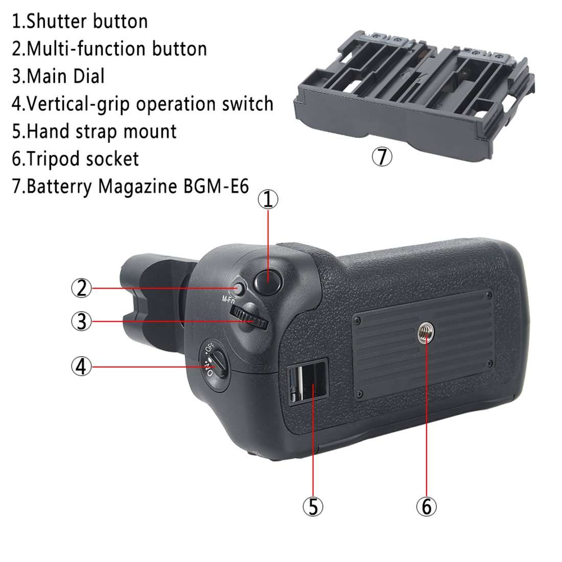 DSTE Pro BG-E7 BGE7 Vertical Battery Grip + 2X LP-E6 LP-E6N Compatible with Canon EOS 7D SLR Digital Camera 3
