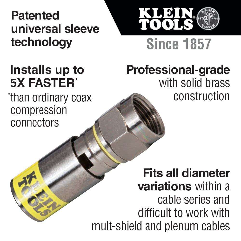 Klein Tools VDV812-612 Universal Compression F Connectors RG6/6Q Coax, Universal Sleeve Technology, Professional Grade, 50-Pack & VDV212-008-SEN Compact Compression Crimper, F-Connector 4
