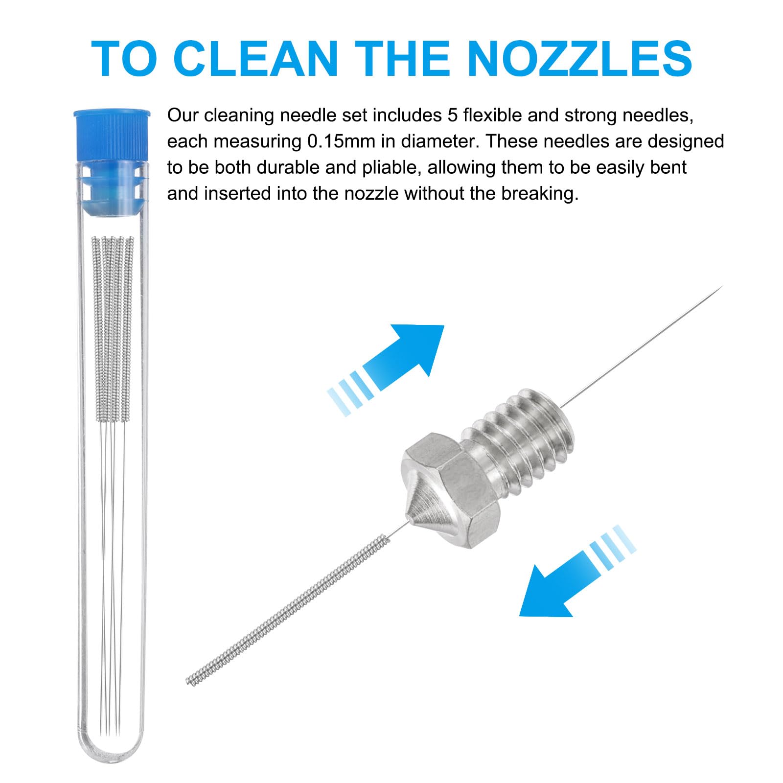 uxcell 3D Nozzles Kit, 10pcs 3D Printer Stainless Steel Nozzles 0.4mm, 5pcs Nozzle Cleaning Needles, with a Socket Wrench and a Tweezer, for 1.75mm Ender3 Series 5