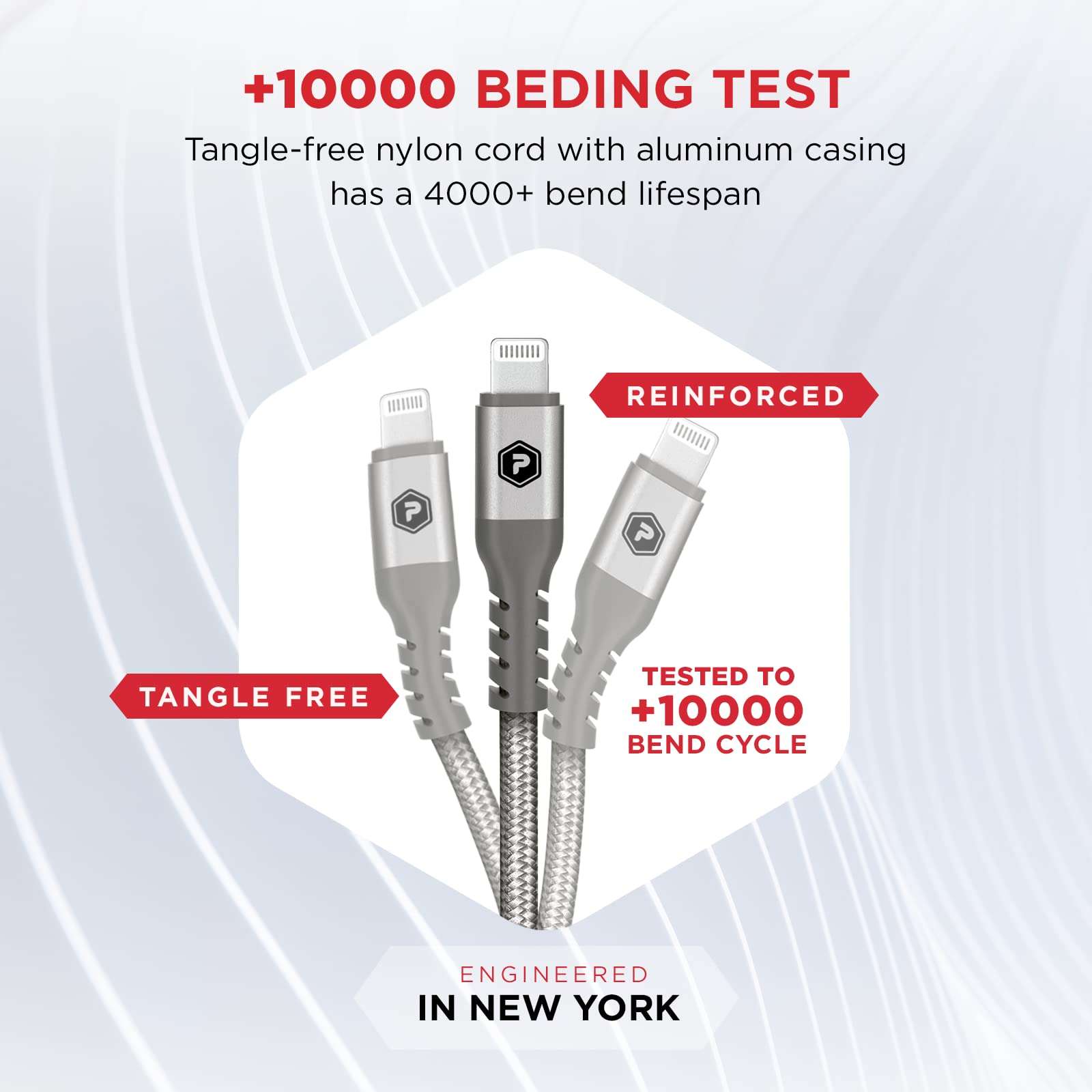 POWERPEAK USB-A to Lightning Cable, 6ft Braided Nylon Metallic iPhone Charger Cord, (MFi Certified) Sync Cable Compatible with iPhone Lightning Port Devices | Silver 6