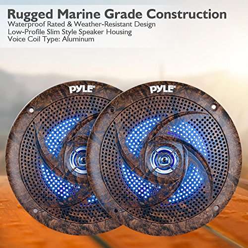 Pyle 6.5 Inch Marine Speakers - 2 Way IP44 Waterproof and Weather Resistant Outdoor Audio Stereo Sound System with Built-in Led Lights, 240 Watt Power and Low Profile Design - 1 Pair - PLMRLE64DK 4