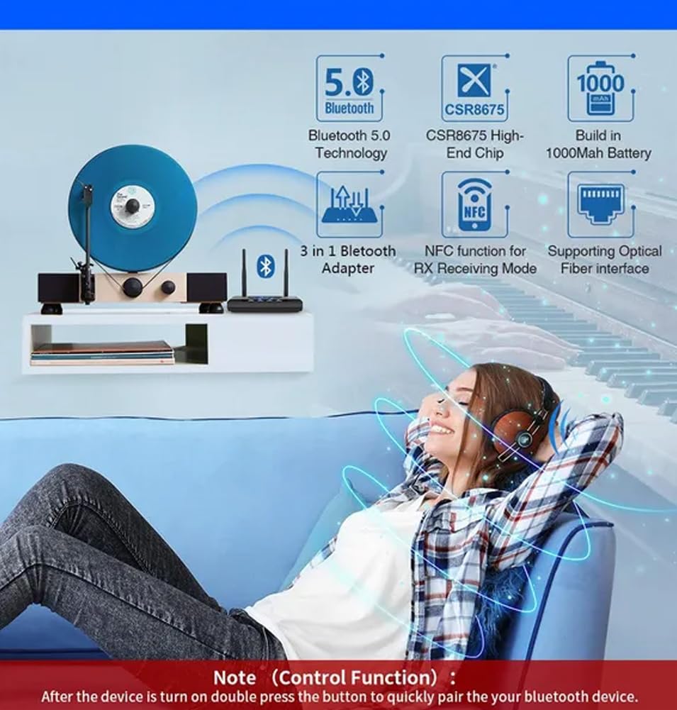 ETZIN ETZIN Bluetooth 5.0 Transmitter Receiver, 3-in-1 Wireless Bluetooth Audio Adapter 30m Extra Long Indoor Range, Double Pairing with NFC Bypass (EPL-1184WA) 5