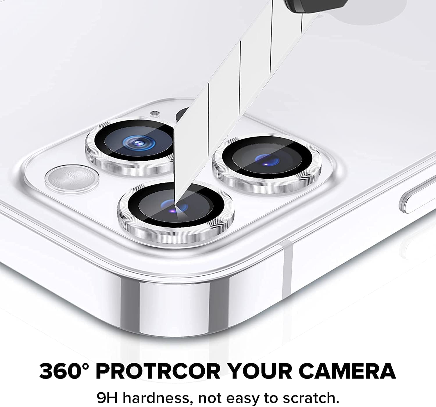 MobileZon Compatible for iPhone 14 Pro Max / 14 Pro Camera Lens Protector Tempered Glass Alloy Metal Rings Protection (Silver) 5