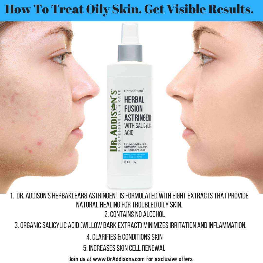 Skin Care. Dr. Addison's HerbaKlear-8 Herbal Fusion Astringent with Salicylic Acid | An Effective Astringent Toner & Skin Conditioner For Problem Skin. Contains No Alcohol. 8 fl oz 3
