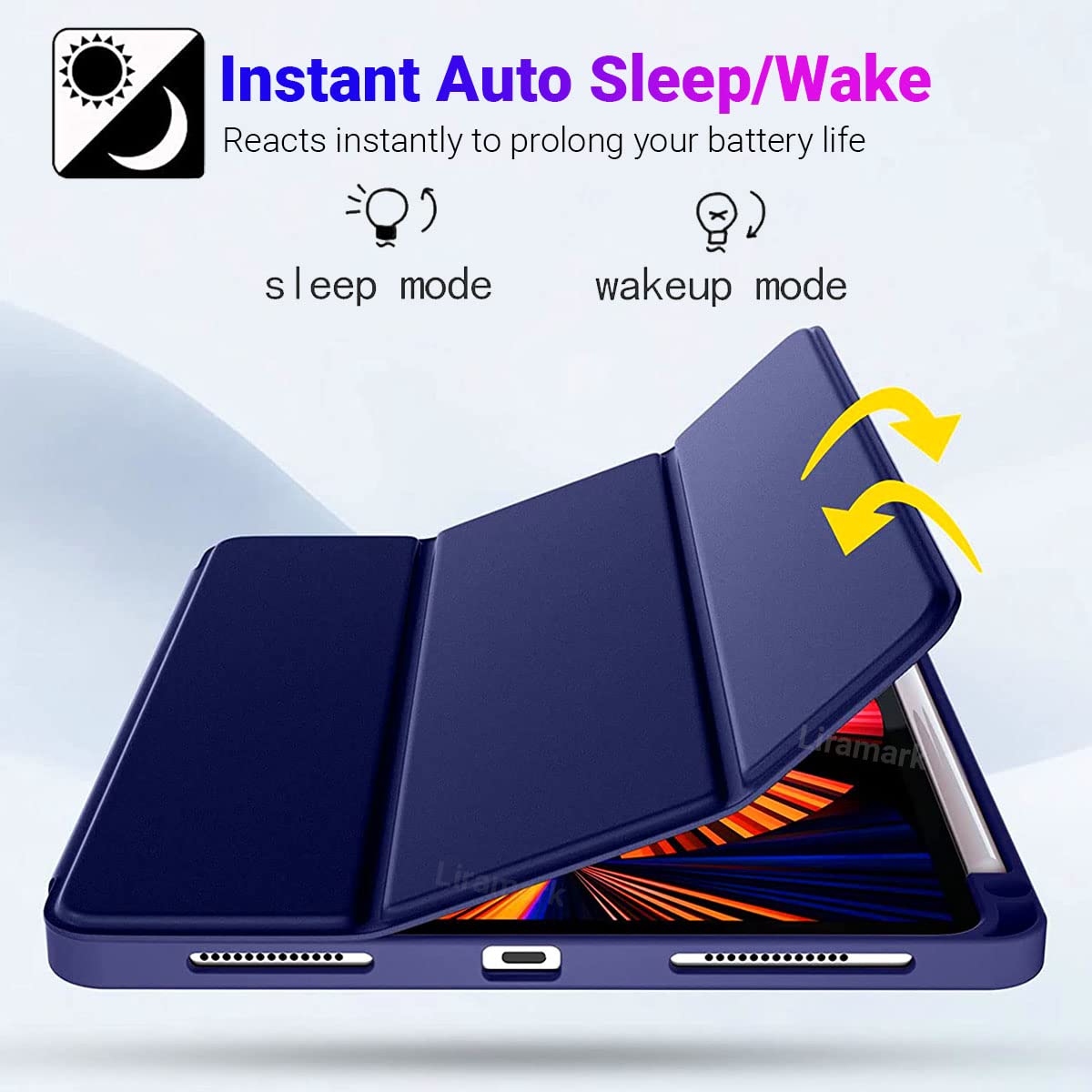 LIRAMARK Rebel Series Back Cover Case with Pencil Holder Compatible with Apple iPad Pro 11 inch 2020 2nd Gen - Midnight Blue 5