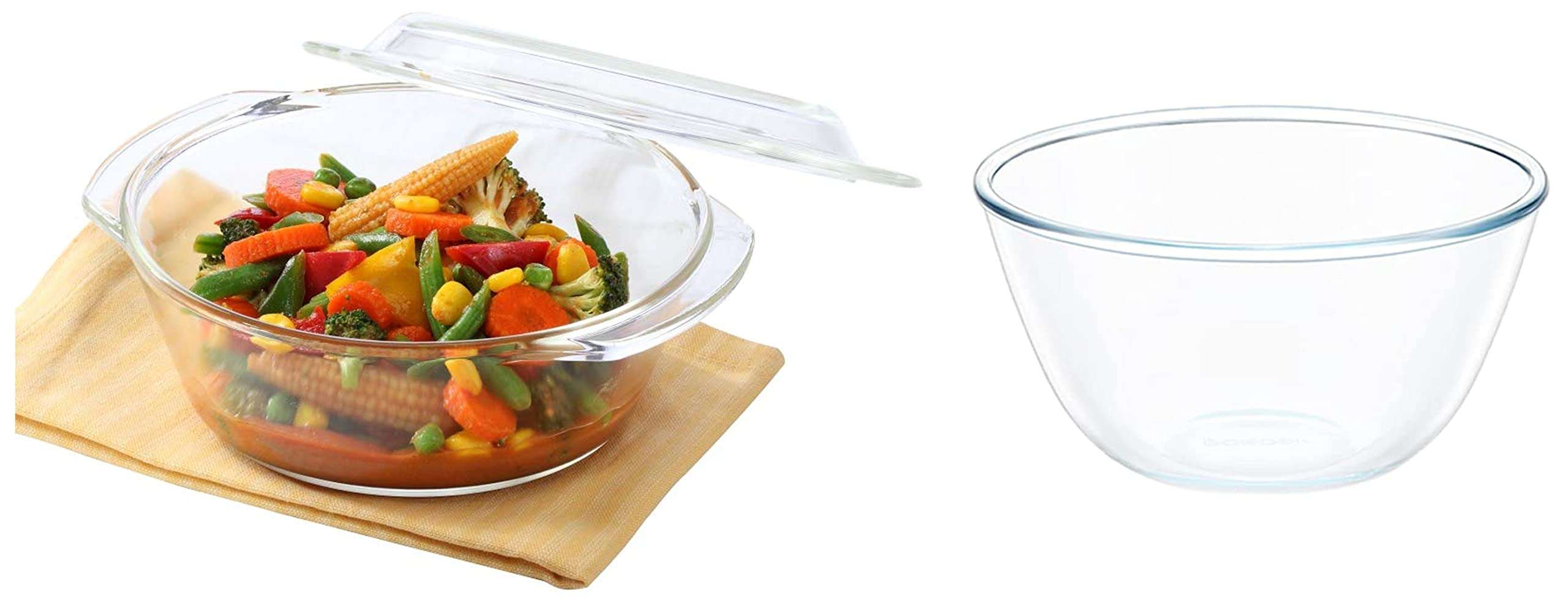 Borosil Glass Casserole Deep Round - Oven And Microwave Safe Serving Bowl With Glass Lid, 2.5L & Borosil Glass Mixing & Serving Bowl, Microwave Safe Bowl, 3.5 L, Borosilicate Glass, Clear 1