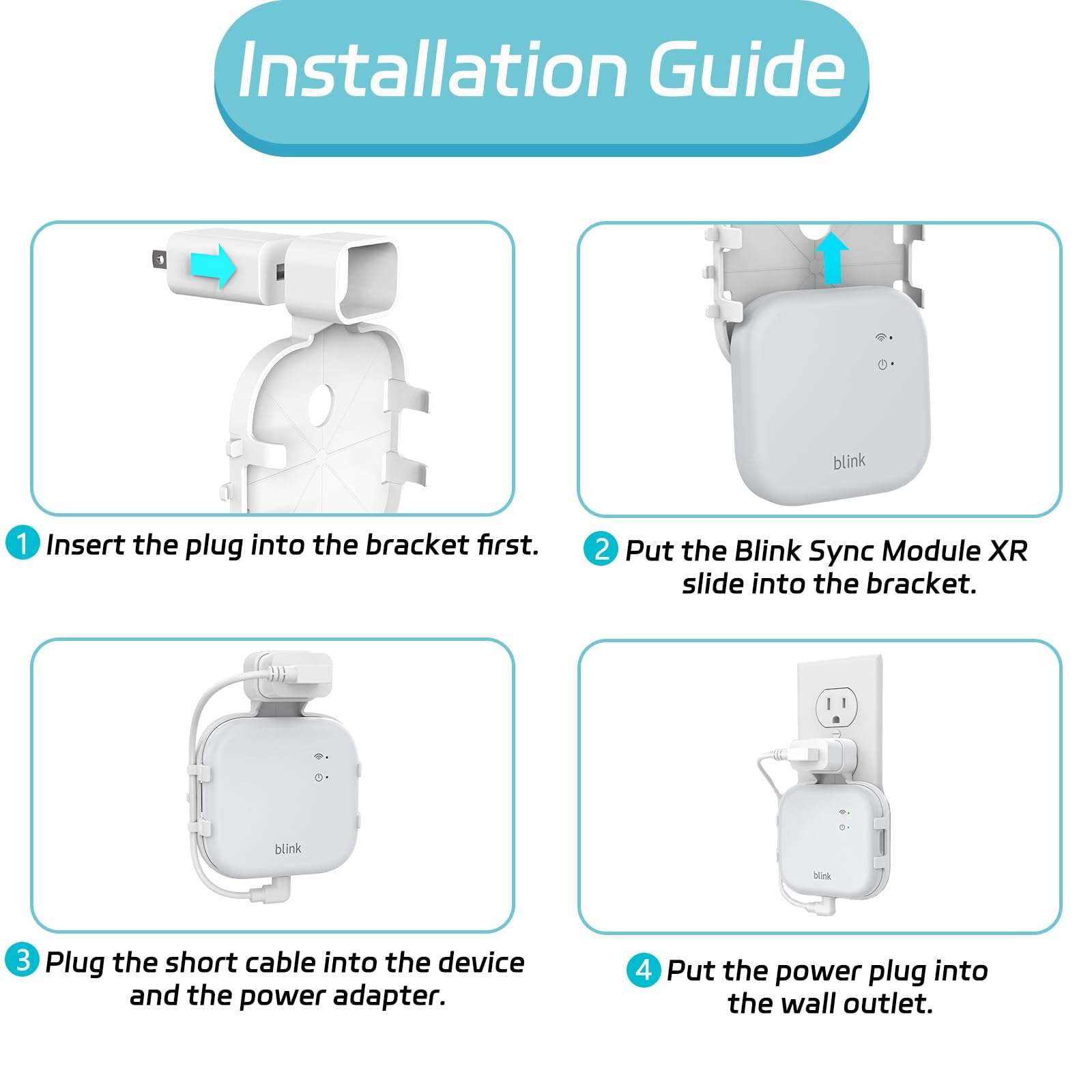 Huafly Wall Bracket for Blink Sync Module XR, with a Short Cable, Wall Holder for All-New Blink Sync Module XR fits Blink System, with No Messy Easy to Move, Save Space, Charging Plug is NOT Included 4