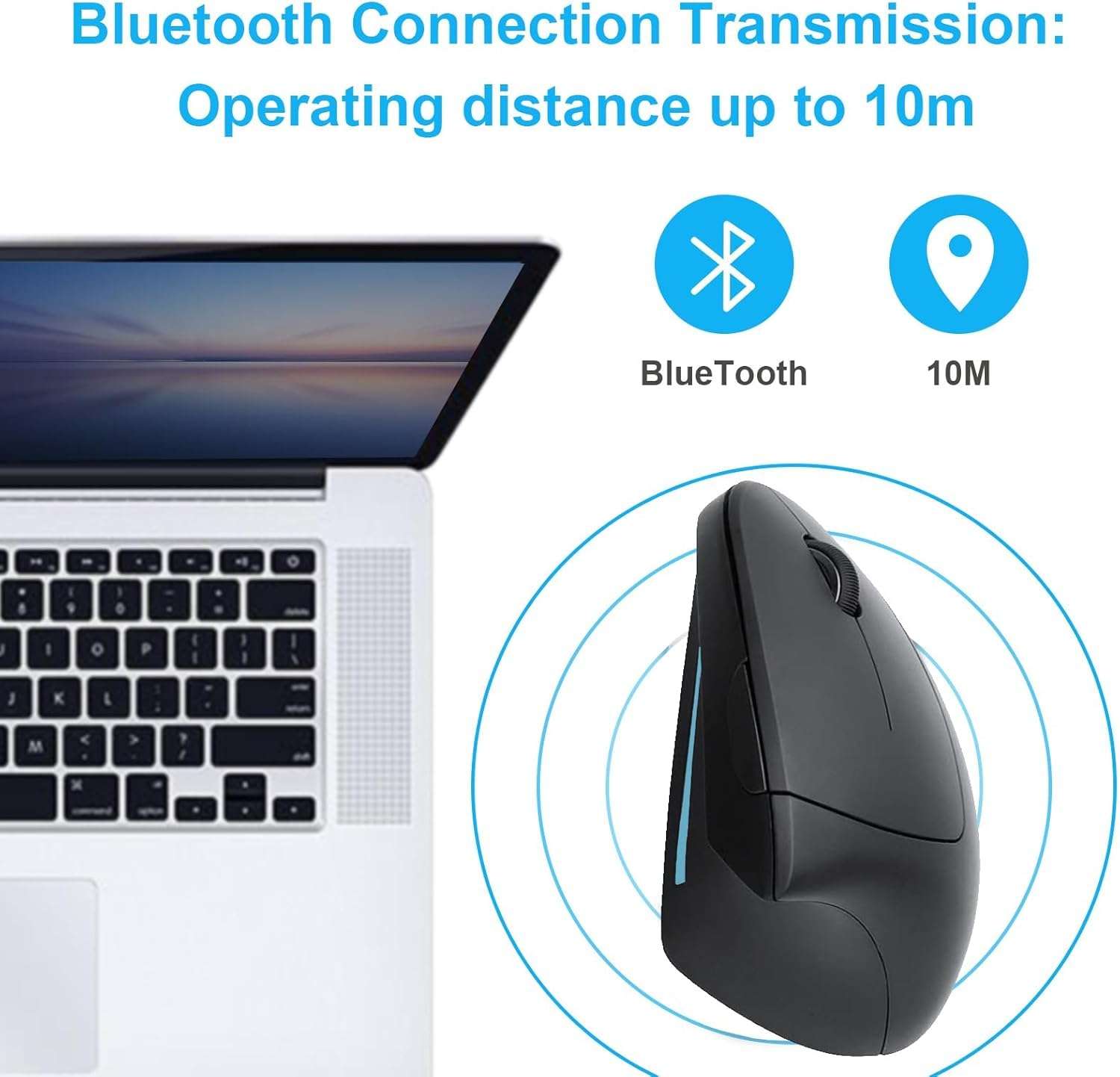 MICROWARE Ergonomic Mouse, Vertical Wireless Mouse Rechargeable Optical Tunnel Mice with 2.4G USB Receiver and Bluetooth Mode, 1000/1200/1600 DPI, 6 Buttons, for Laptop, Computer, PC, Desktop, Black 6