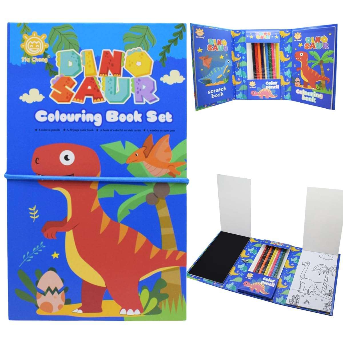 NEW PINCH Coloring Book Set for Kids – Includes 30 Drawing Sheet,8 Pencil Color,10 Scratch Sheet, Compact Art Kit,Prefect Return Gift for Kids - 3Pcs (Blue)(Design May Vary) 5