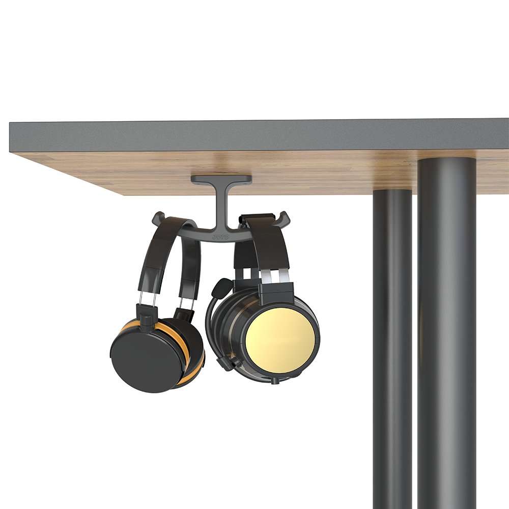 JOTO Headphone Stand Hanger, Silicone Under Desk Dual Headset Holder Mount Hook Hanger for Gaming Headphone Earphone -Black 2