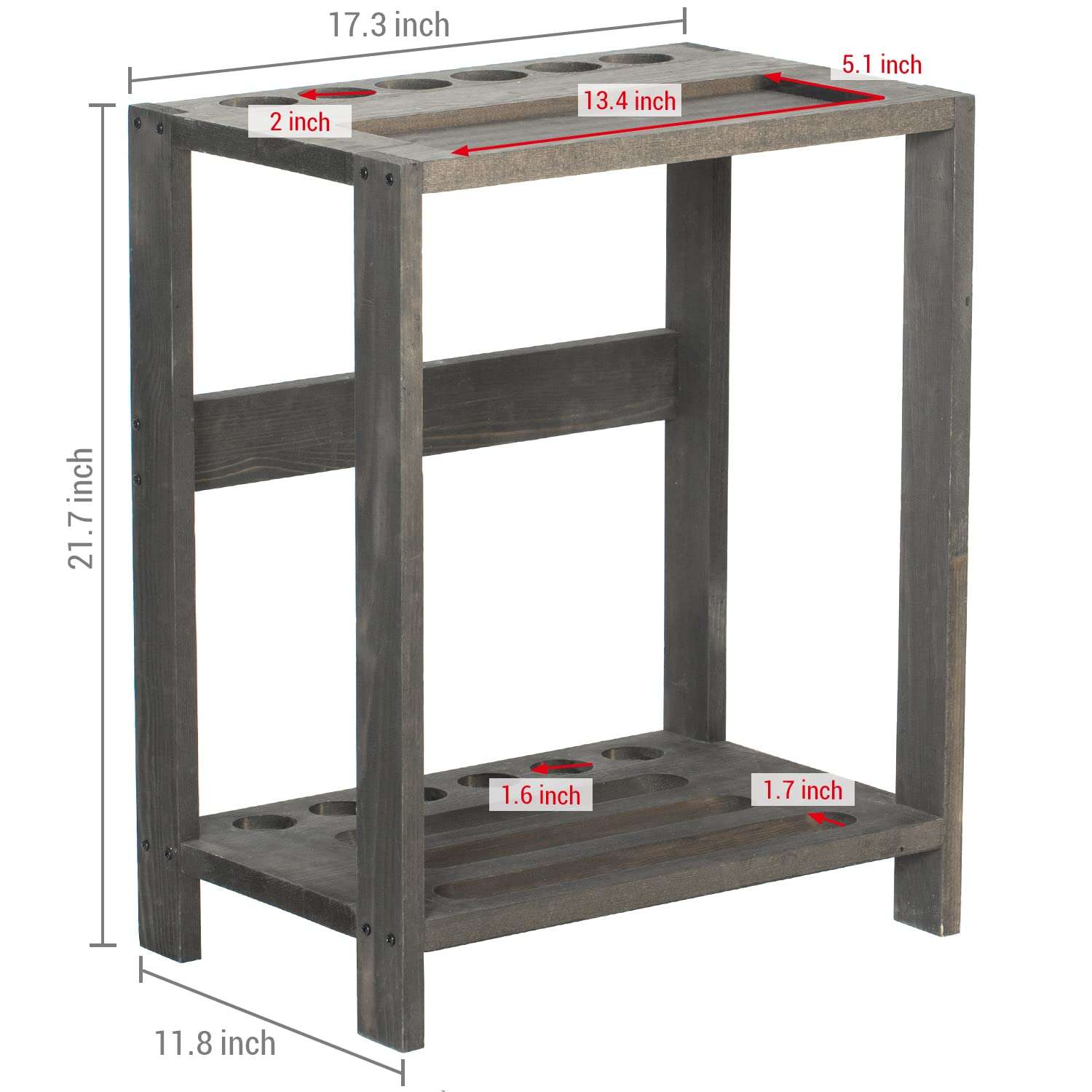 MyGift Vintage Gray Solid Wood Billiards Pool Cue Rack Floor Stand with Ball and Chalk Storage Holder Slots 6