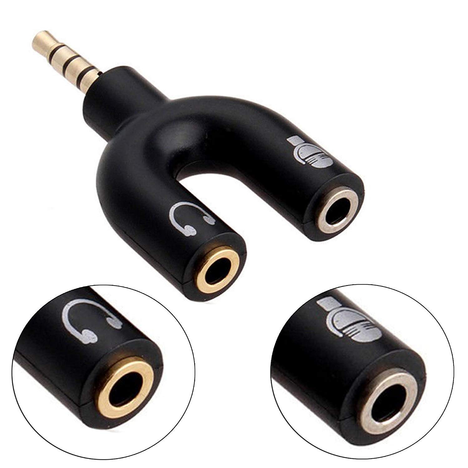 Generic Audio Jack Headphones with mic, 3.5 mm Jack Splitter 2 Male 1 Female (U-Shape) (1 Peace) (Assorted Colour) 2