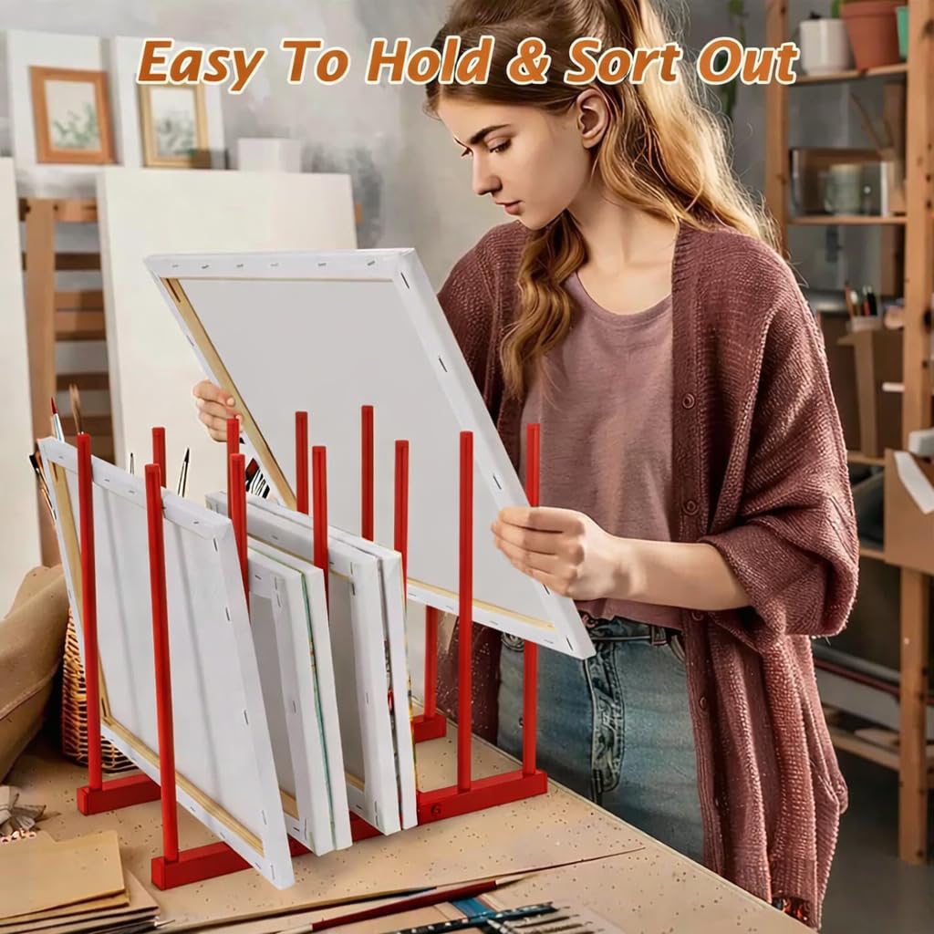 OGFC 57108 Art Storage Rack Painting Canvas , Metal Drawing Storage SHELF for Canvas Frame Organizing / Drawing Board (Red) STAND 3