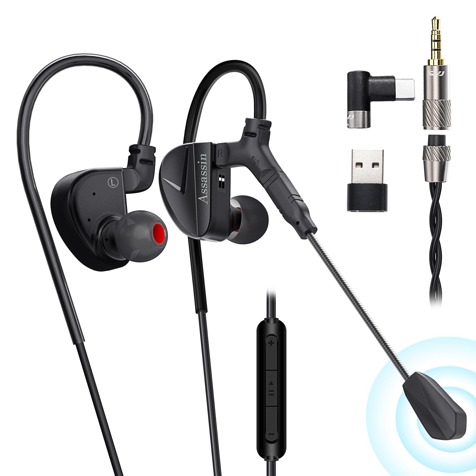Aitalk Wired Gaming Earbuds, in-Ear Monitor Headphones, HiFi E-Sport Headset, Hybrid IEM Earphones with 3.5mm Type-C/USB for PC, Mobile, MacOS, PS5, Xbox,Switch - Gamer Audiophile Musician (with Mic)