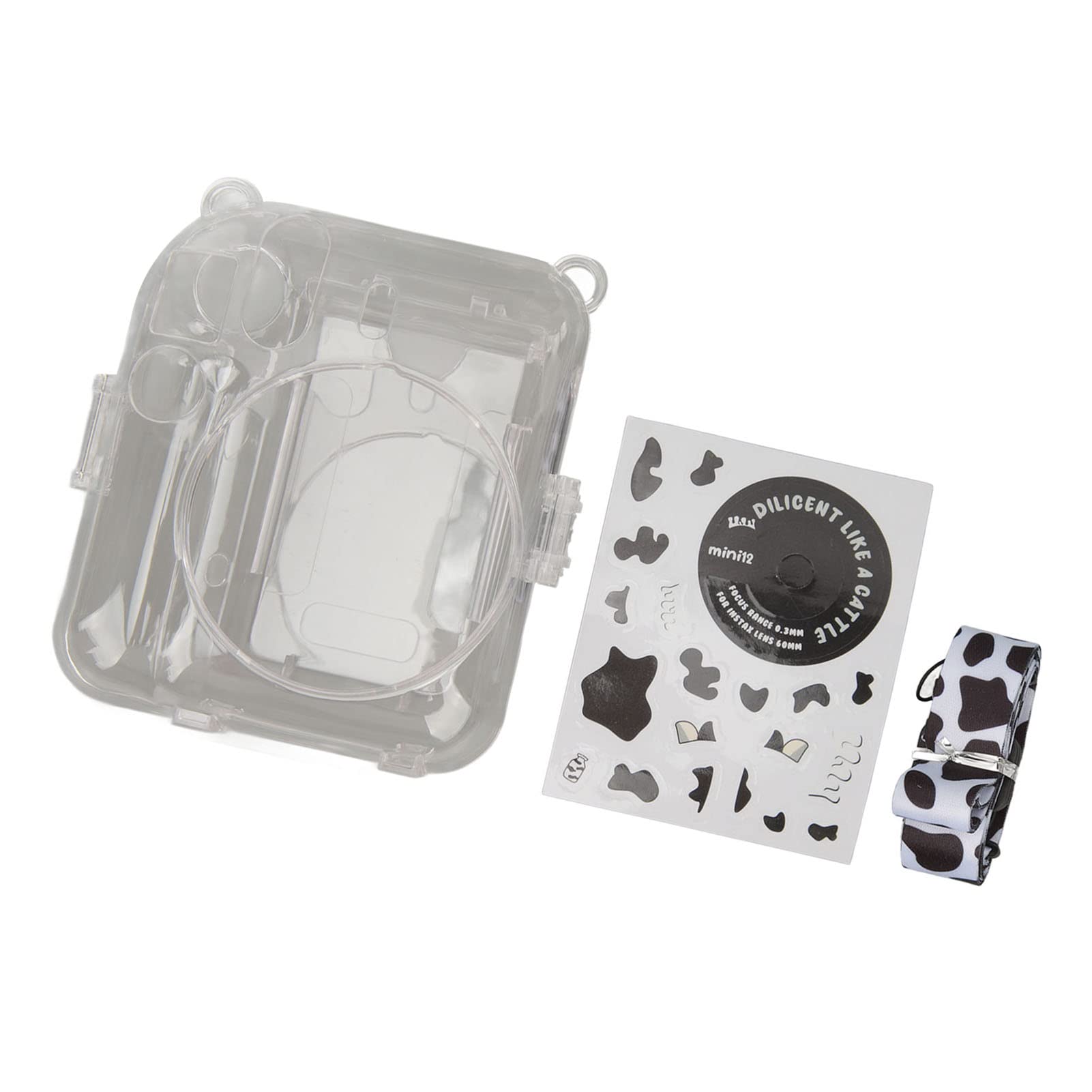 Dpofirs Instant Camera Case for Fujifilm Mini 12, Protective Cover Case for Instant Mini 12, Custom Case with Stickers, Detachable Adjustable Shoulder Strap, Gifts (Cow Pattern) 1