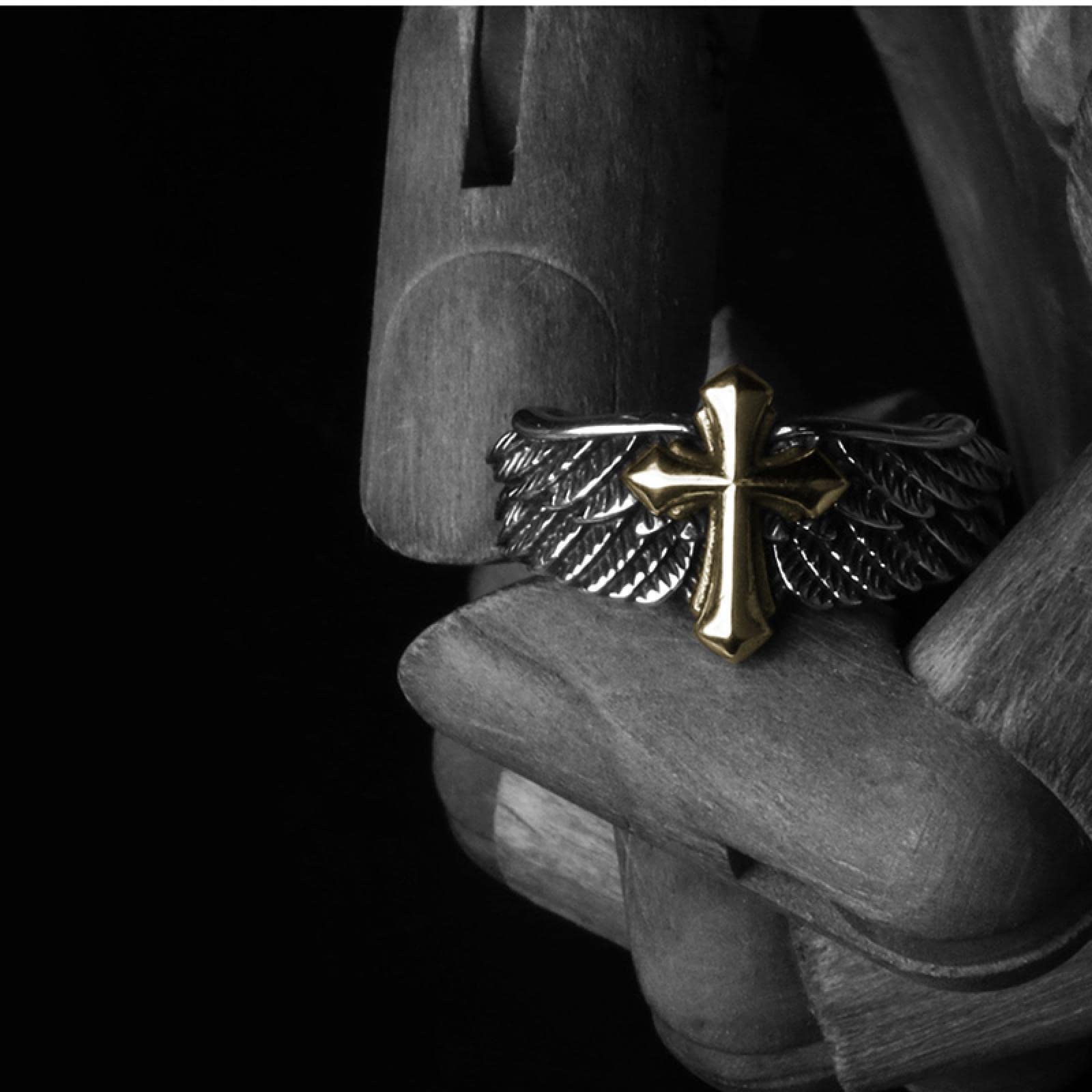 DELURA Sterling Silver Angel Cross Rings, Adjustable Rings for Men and Women 5