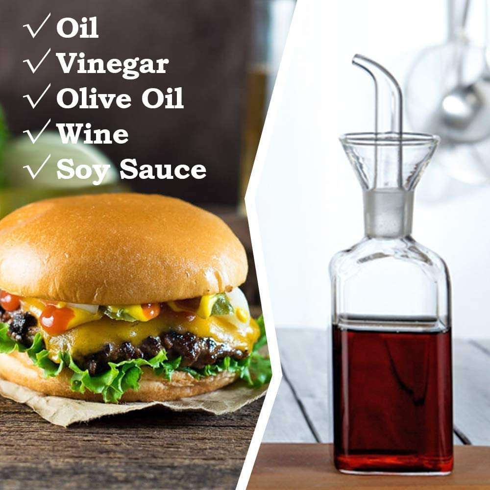 Glass Oil Bottle, 2Pcs Olive Oil Dispenser Bottle Glass, Cooking Oil Vinegar Measuring Dispenser With Spout for Dining Table and Home Kitchen and BBQ (250ml, Transparent) 3