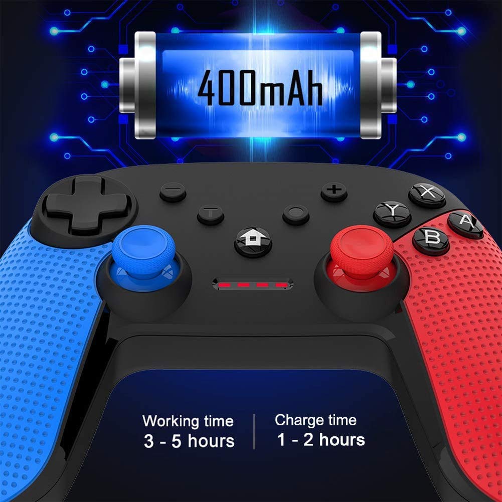 DigitCont Switch Pro Controller compatible with Switch Wireless Pro Switch Controller 6-axis Turbo Function Adjustable Dual Vibration motor Multi-function Joystick for Switch Black Red Blue 3