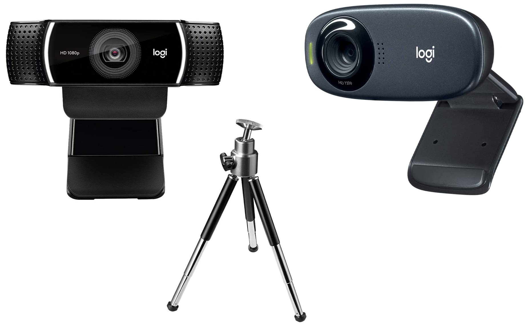 Logitech C922 Pro Stream Webcam, HD 1080p/30fps or HD 720p/60fps, Black (960-001090) & C310 Digital HD Webcam with Widescreen HD Video Calling, HD Light Correction(Black, HD 720p/30fps)