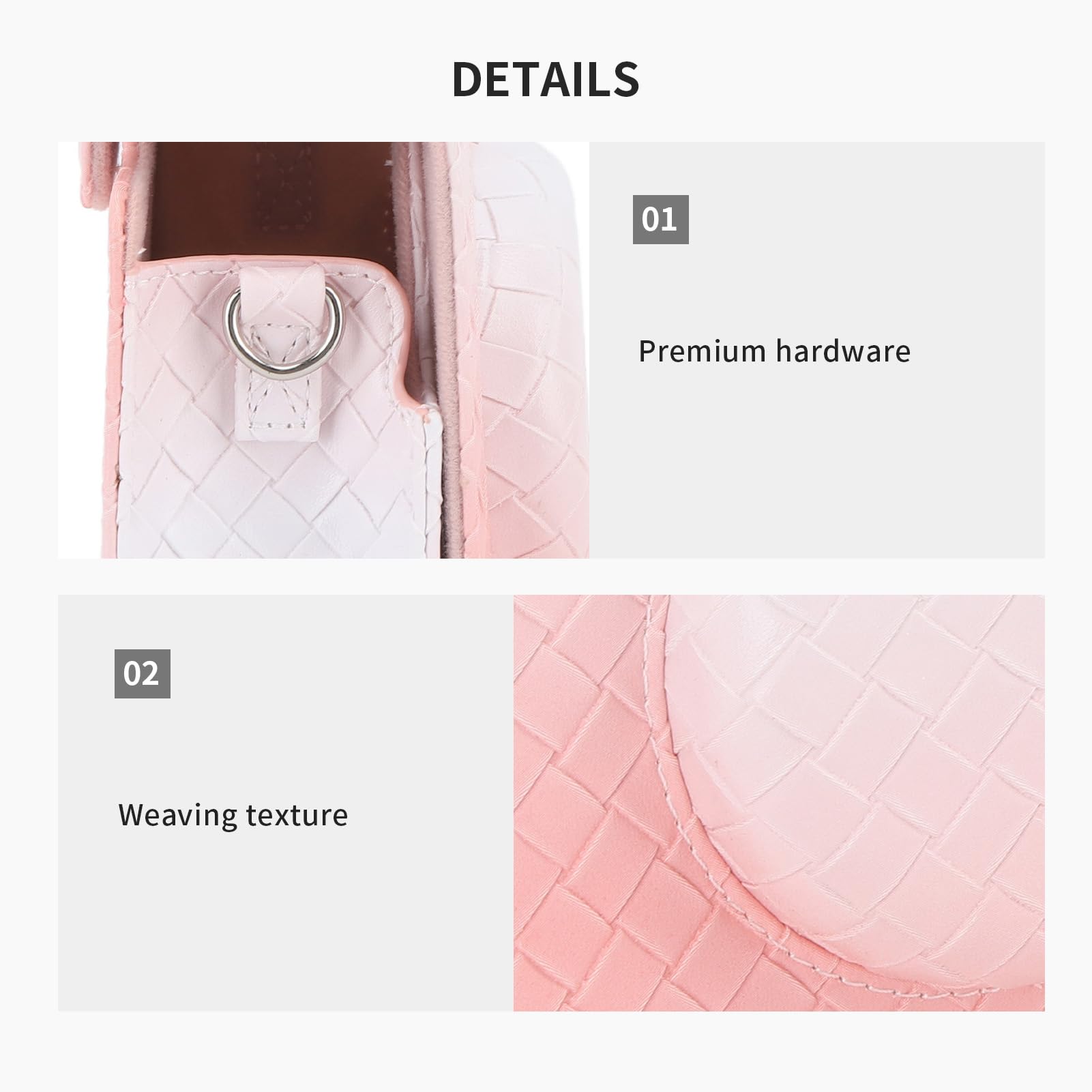 Case for Fujifilm Instax Mini 12, Rainbow Gradient Woven Texture Camera Bag with Shoulder Strap, Rain Proof Shockproof PU Leather Camera Protective Case, Gifts for Girls (Pink) 5