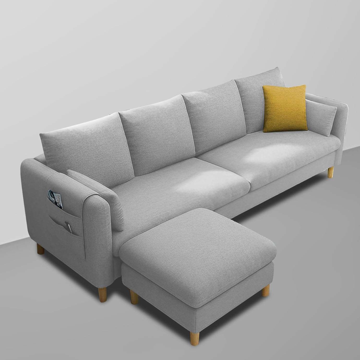 GRAPEWOOD Globin 3 Seater Sofa with Center Table Set for Living Room (Turquise) Premium Fabric Sofa (Grey) 6