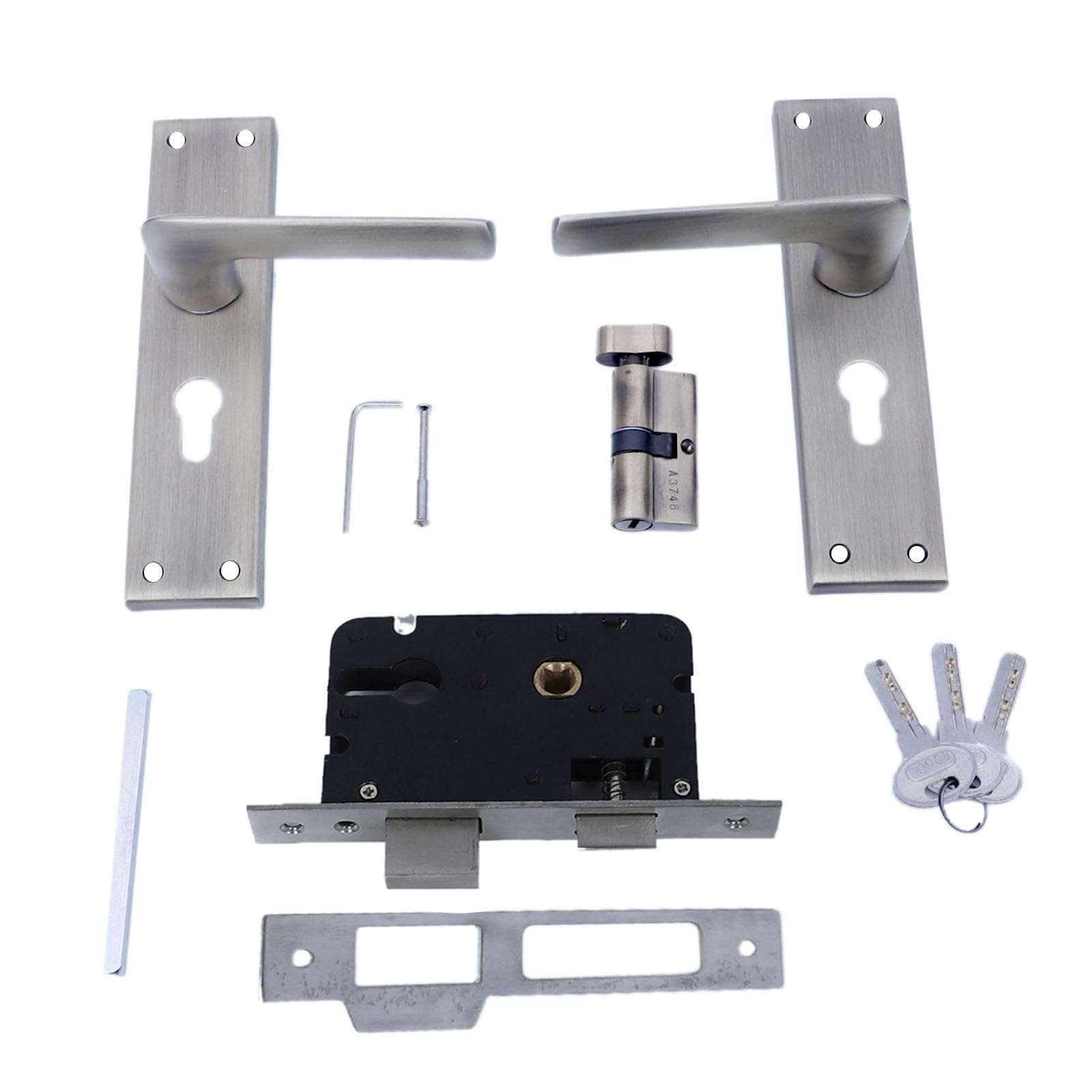 Two Moustaches 5 Inches Antique Brass Matt Finish Aluminium Mortise Lock Door Handles Plate Set, Door Handles for Main Door, Handle Locks for Bedroom/Bathroom, Complete Mortise Lock Set (with Lock) 3